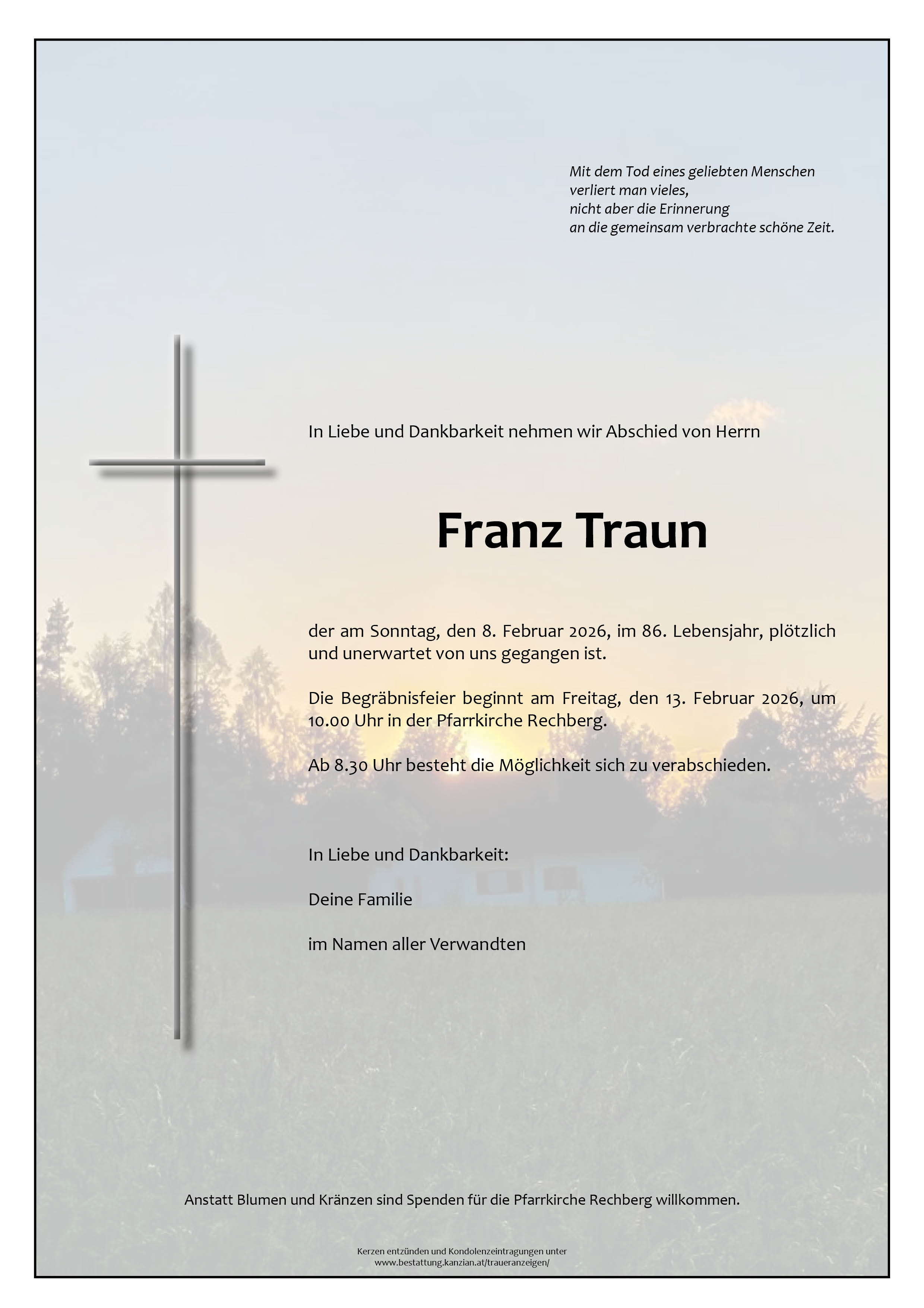 Traueranzeige von Franz Traun