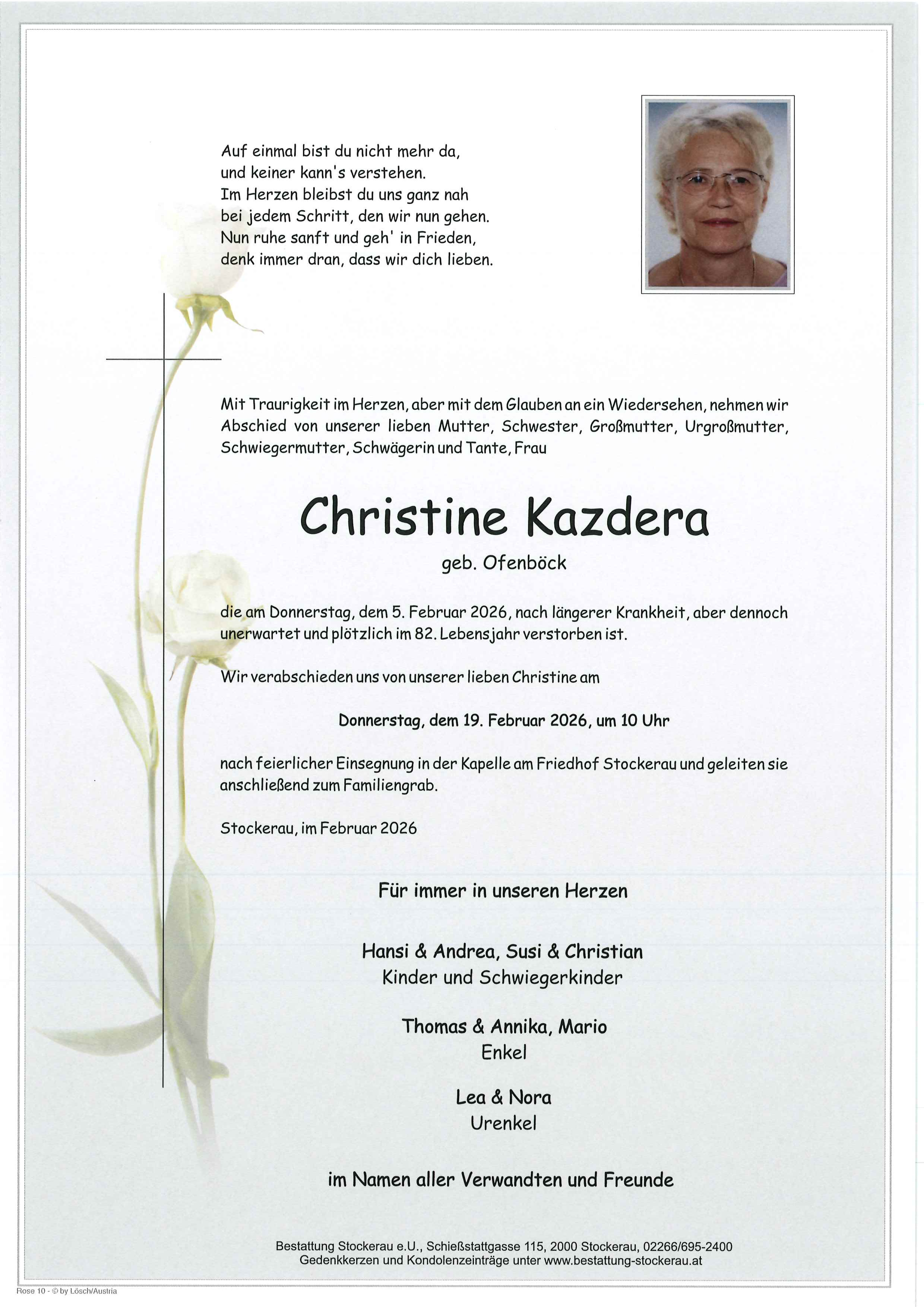 Traueranzeige von Christine Kazdera