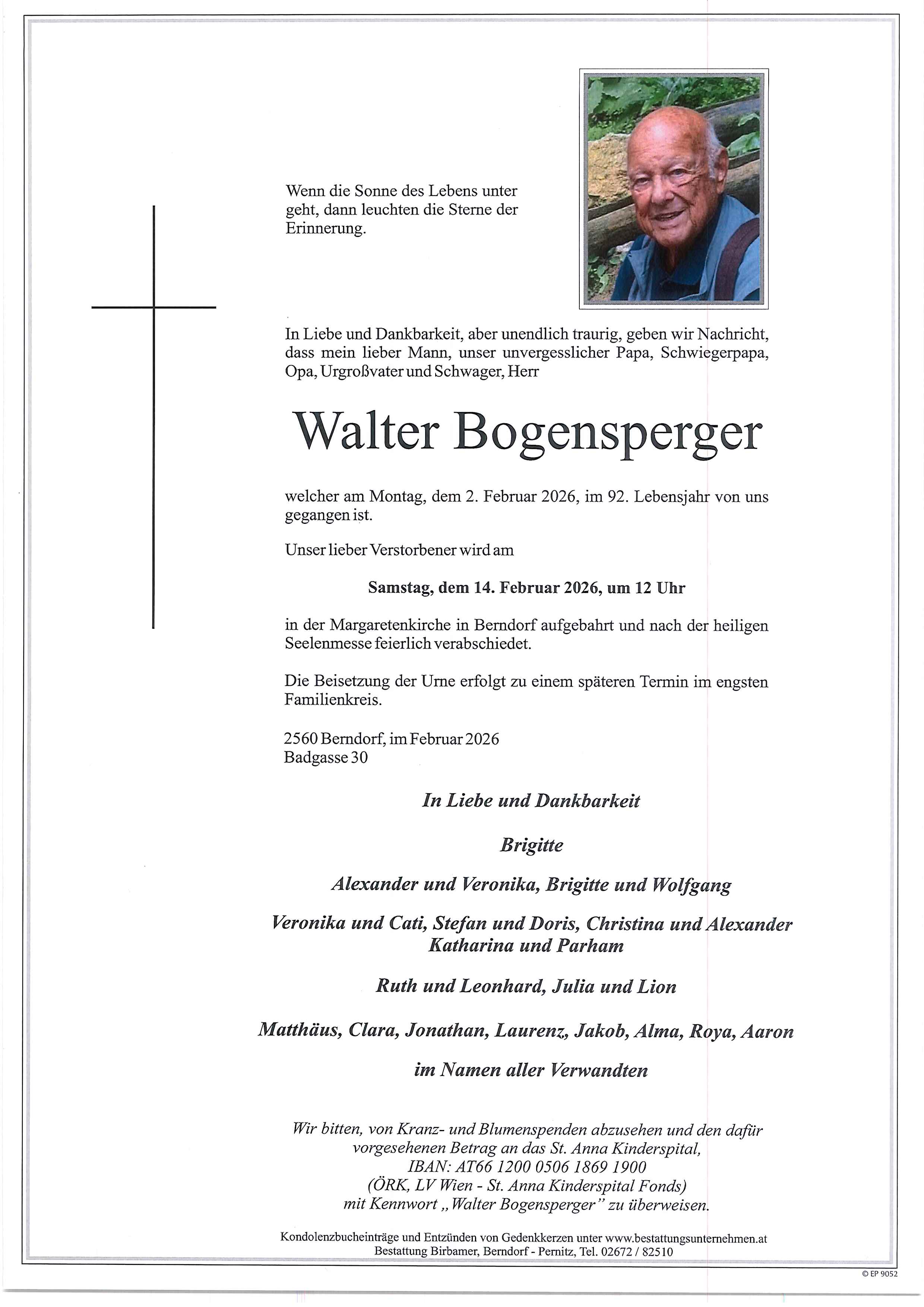 Traueranzeige von Walter Bogensperger