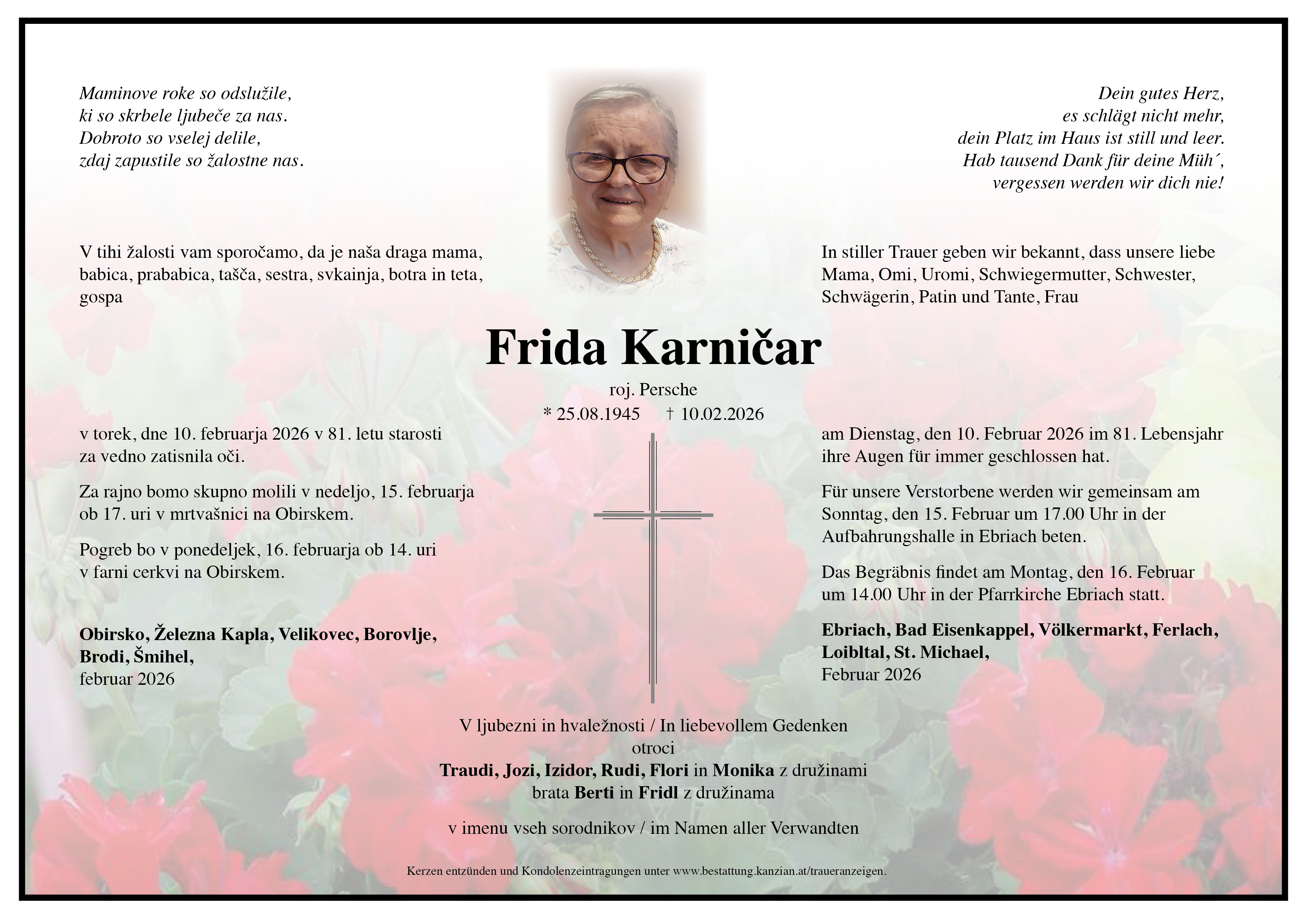 Traueranzeige von Frida Karničar