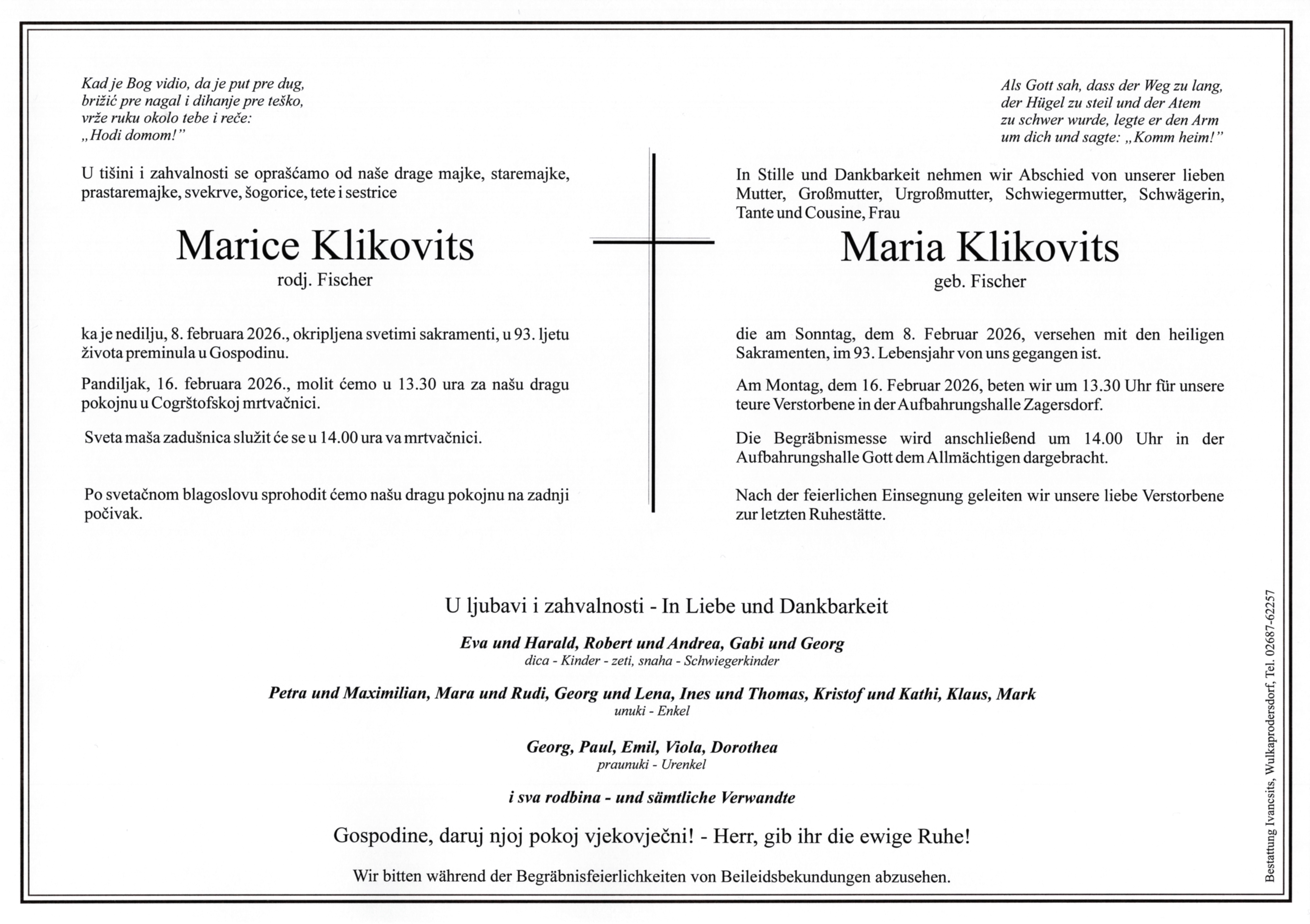 Traueranzeige von Maria Klikovits