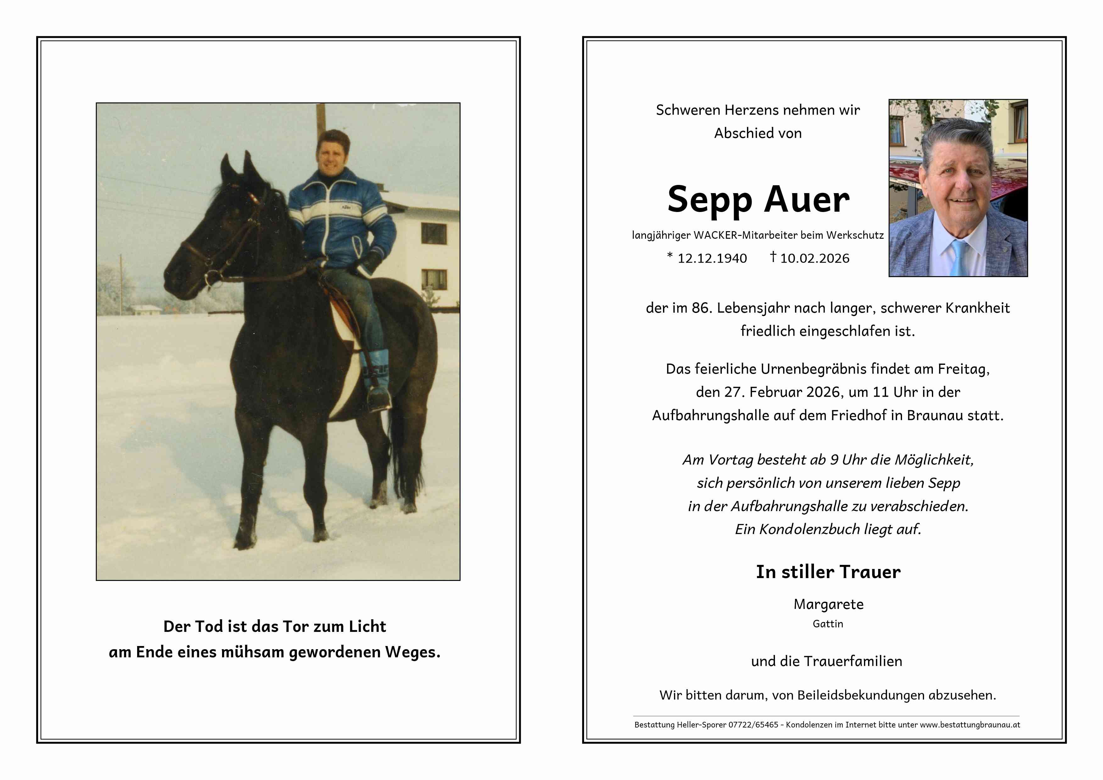 Traueranzeige von Josef Auer