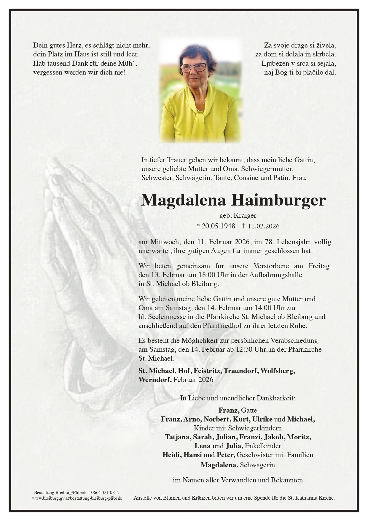 Traueranzeige von Magdalena Haimburger
