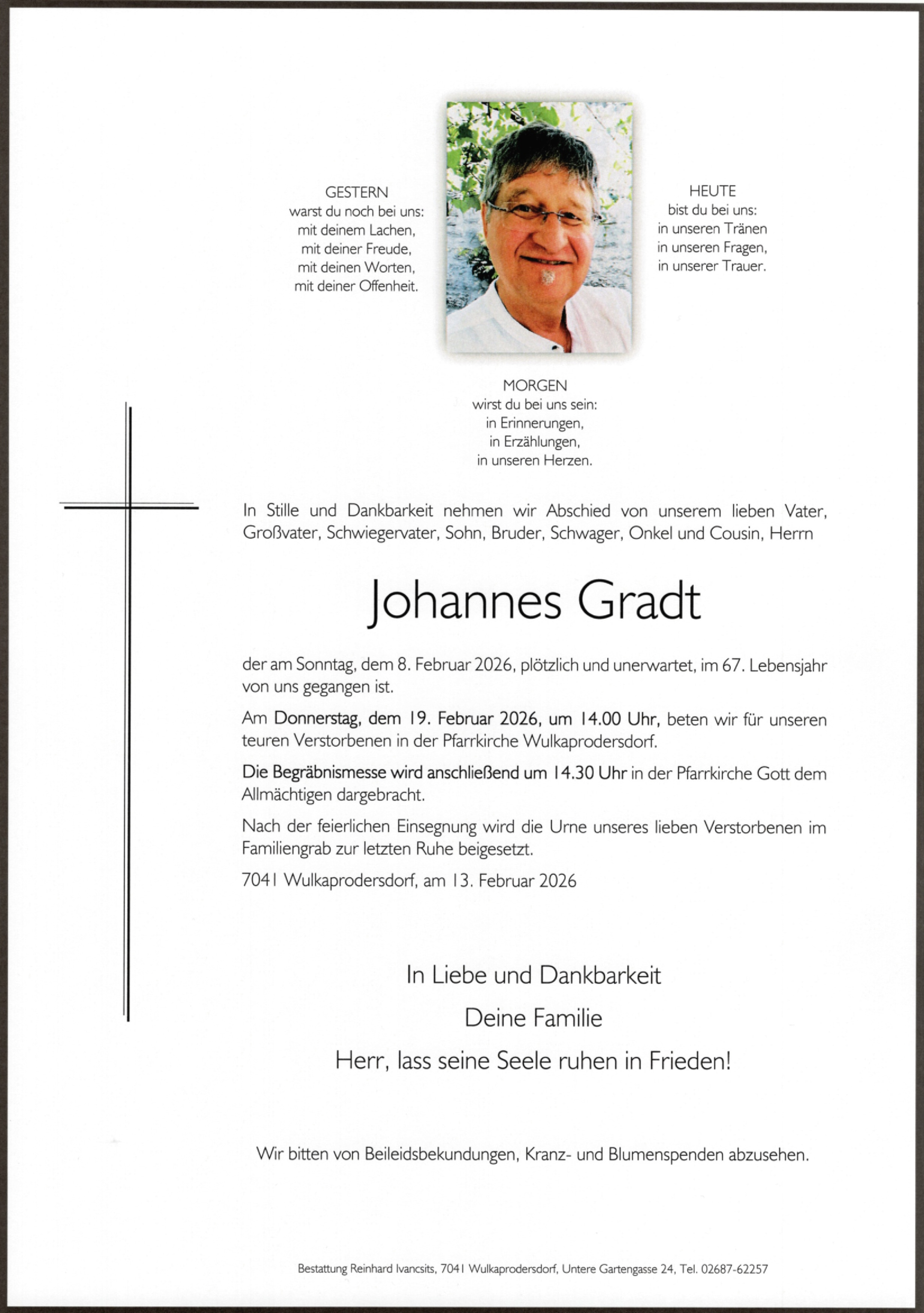 Traueranzeige von Johannes Gradt