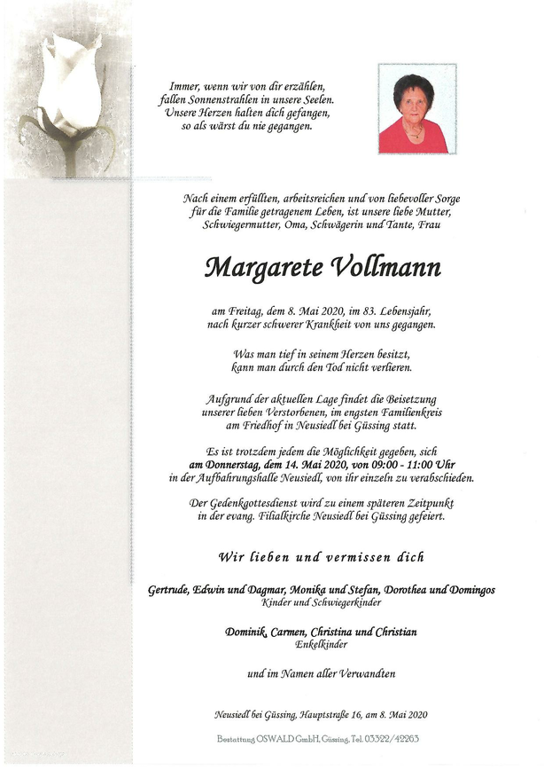 Traueranzeige von Margarete Vollmann
