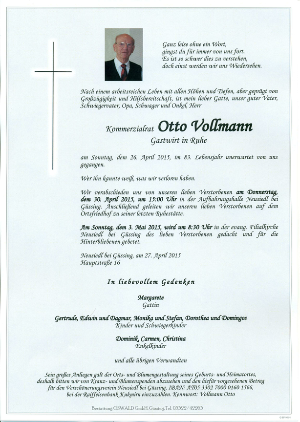 Traueranzeige von KommR Otto Vollmann
