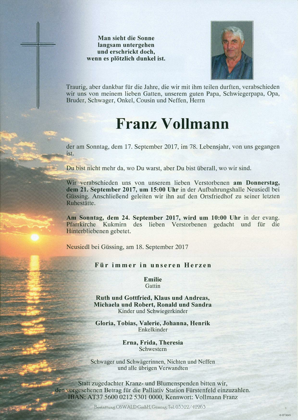 Traueranzeige von Franz Vollmann