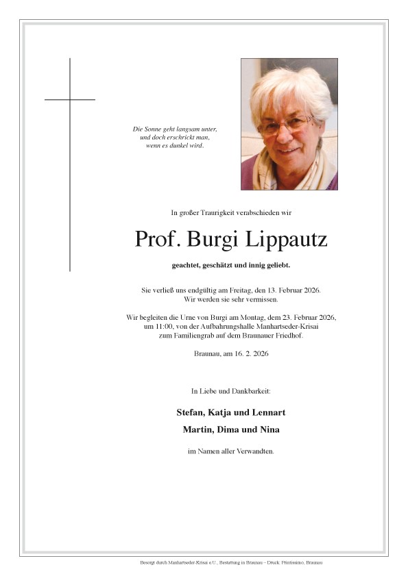 Traueranzeige von Prof. Walpurga Lippautz