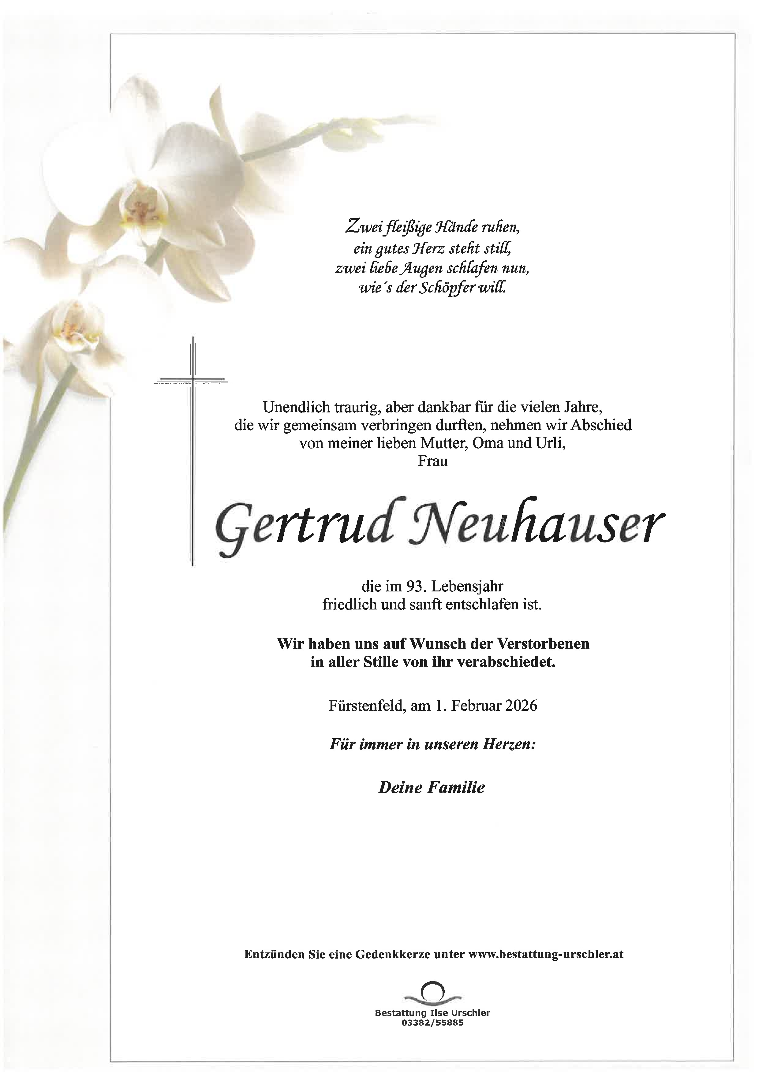 Traueranzeige von Gertrud Neuhauser