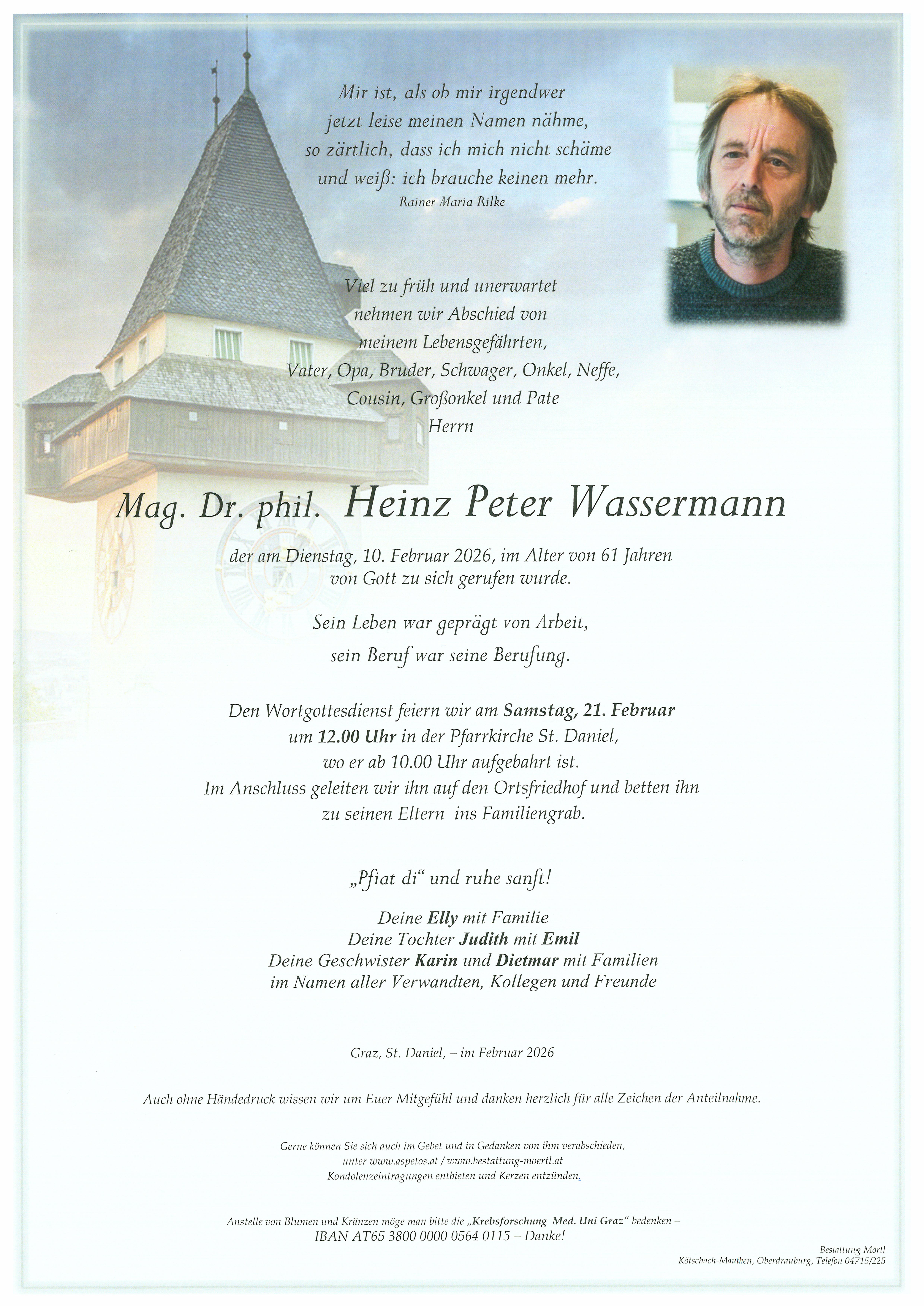 Traueranzeige von Mag. Dr. phil. Heinz Peter Wassermann