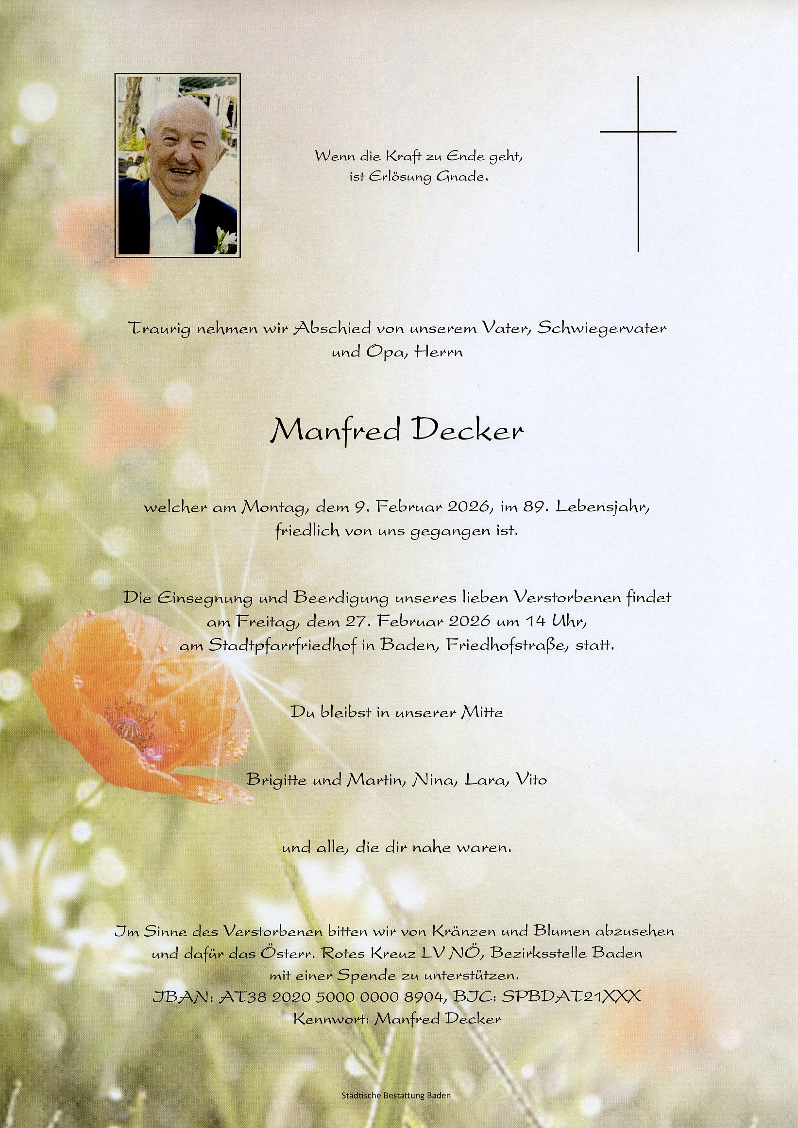 Traueranzeige von Manfred Decker