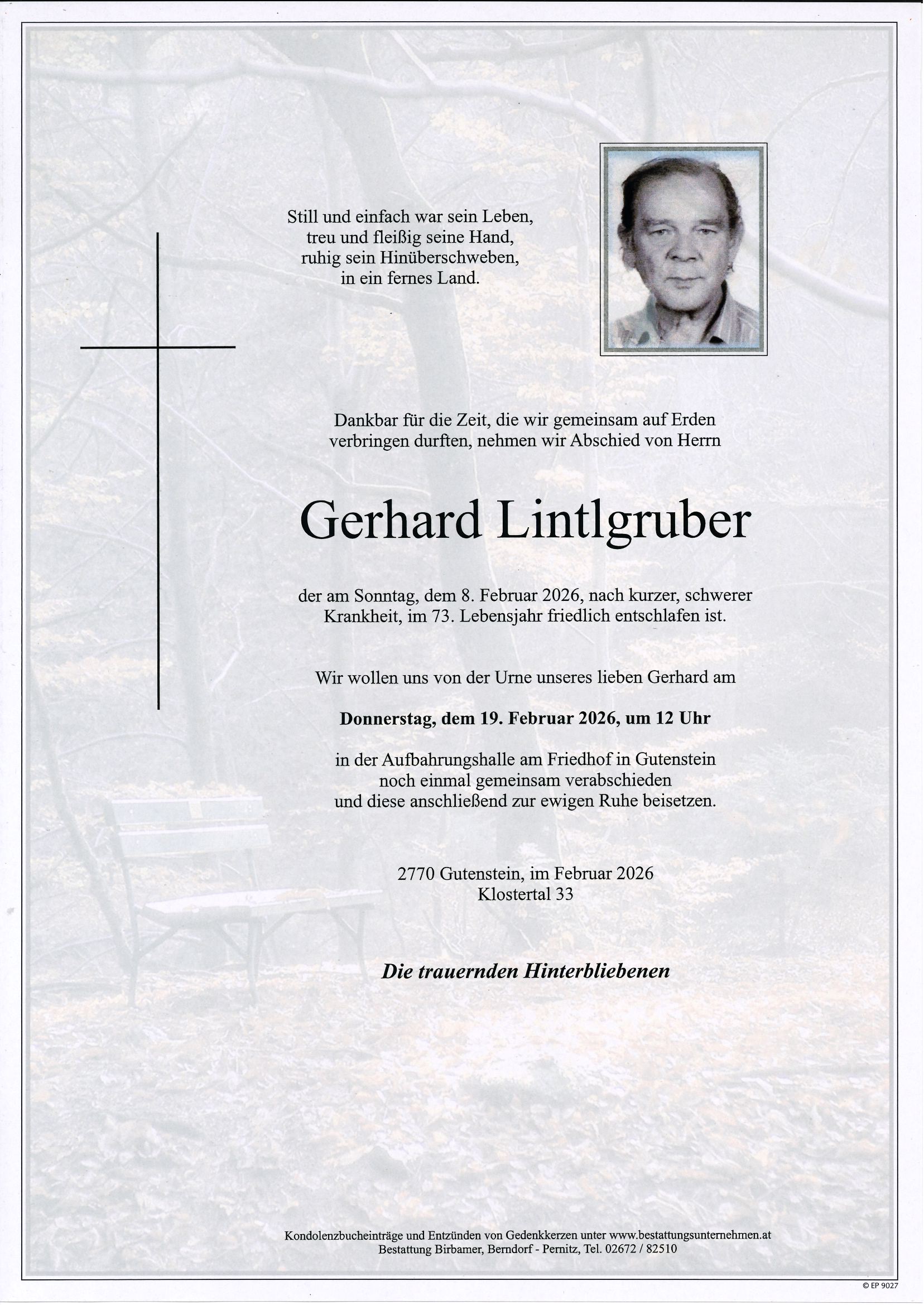 Traueranzeige von Gerhard Lintlgruber