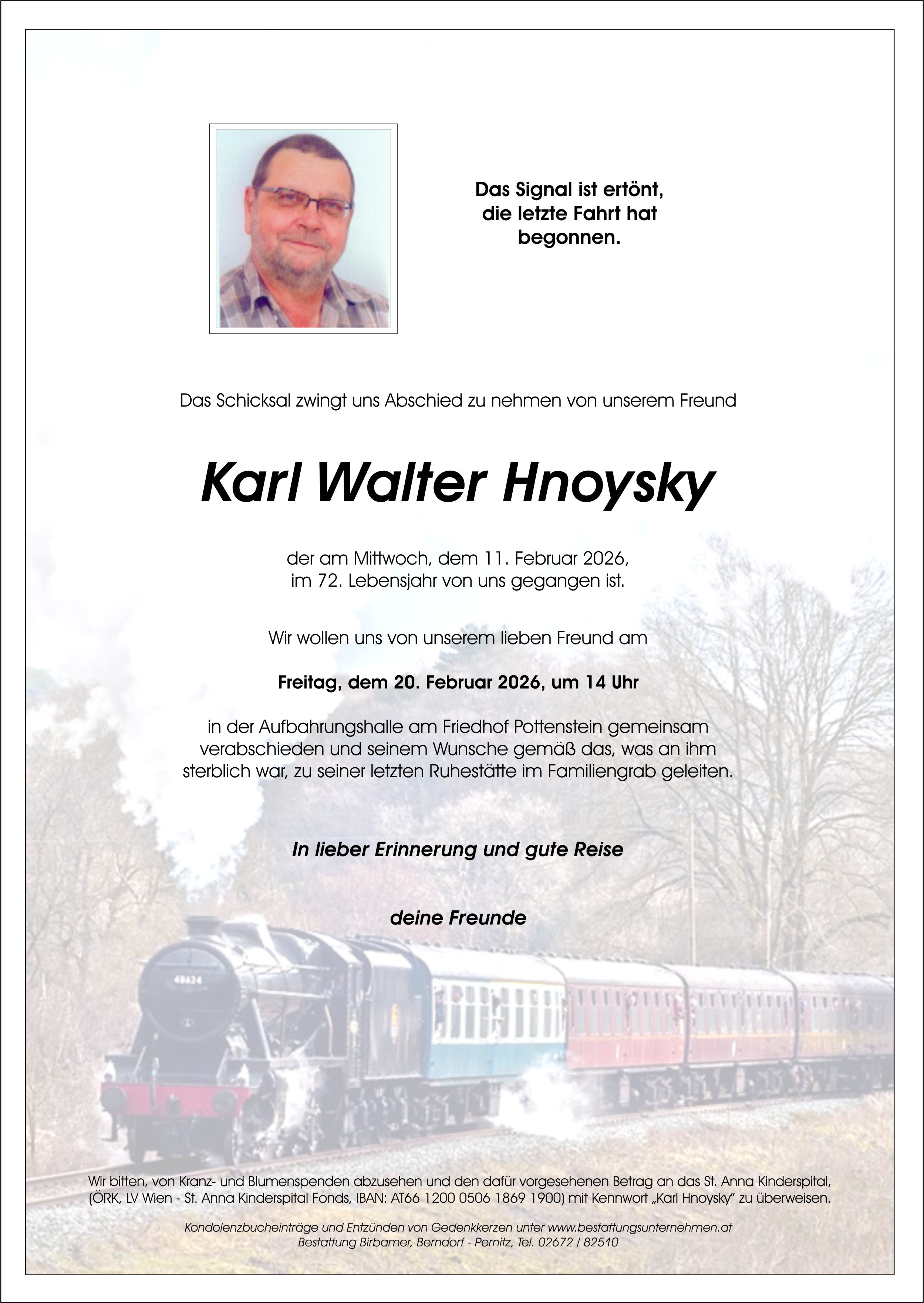 Traueranzeige von Karl Walter Hnoysky