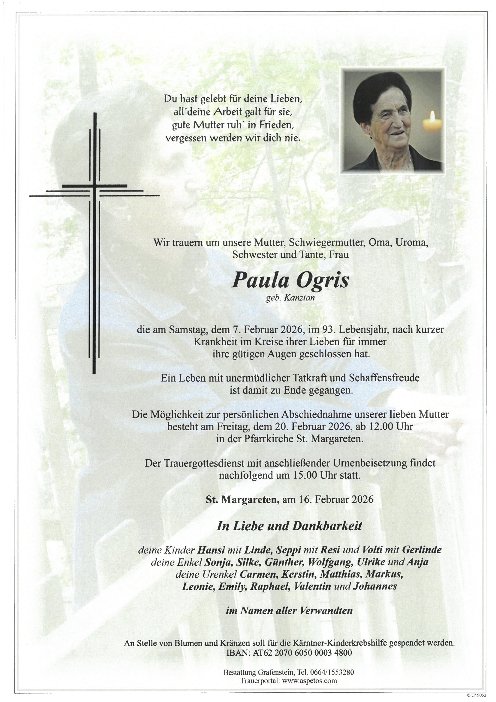 Traueranzeige von Paula Ogris