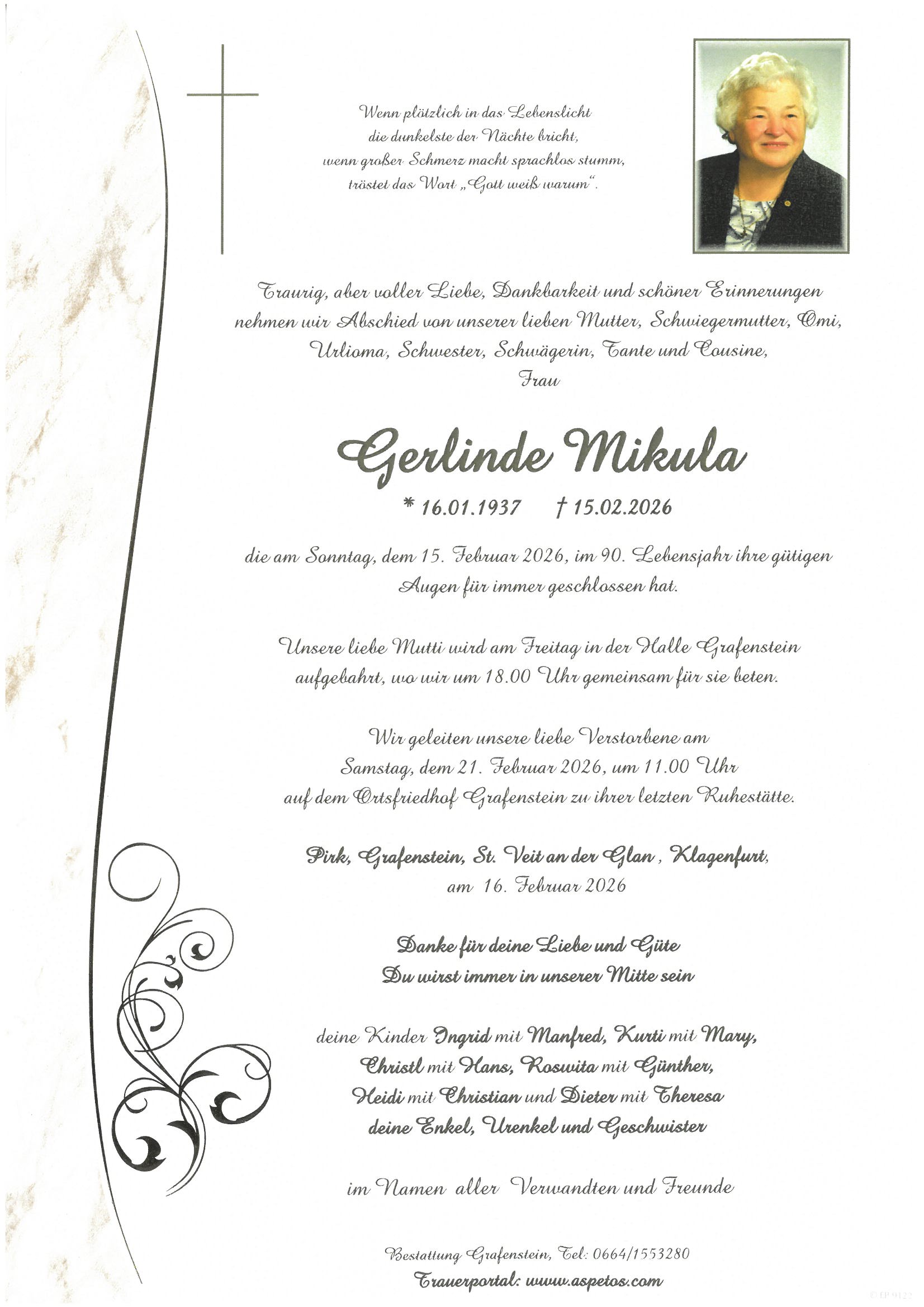 Traueranzeige von Gerlinde Mikula
