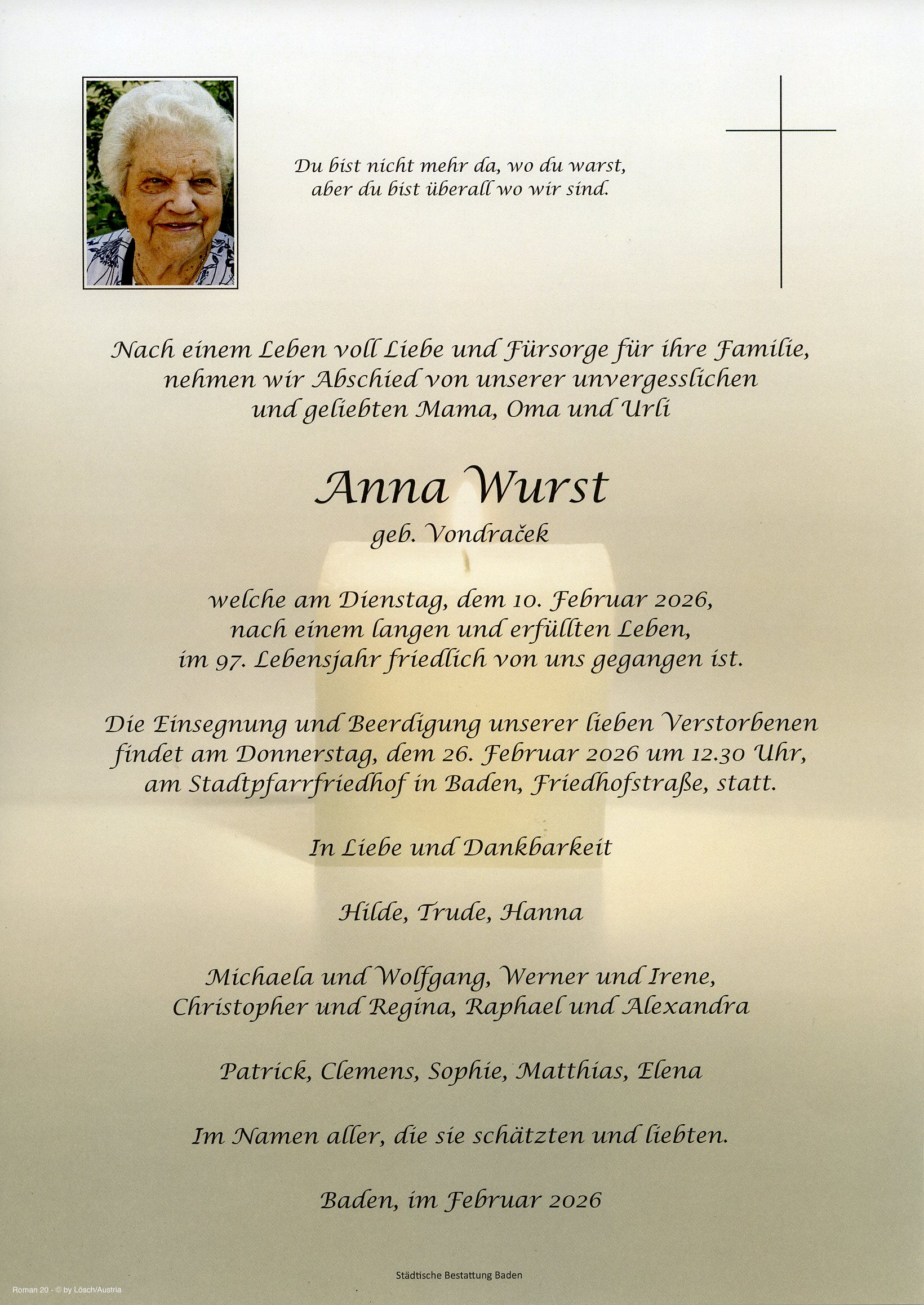 Traueranzeige von Anna Wurst