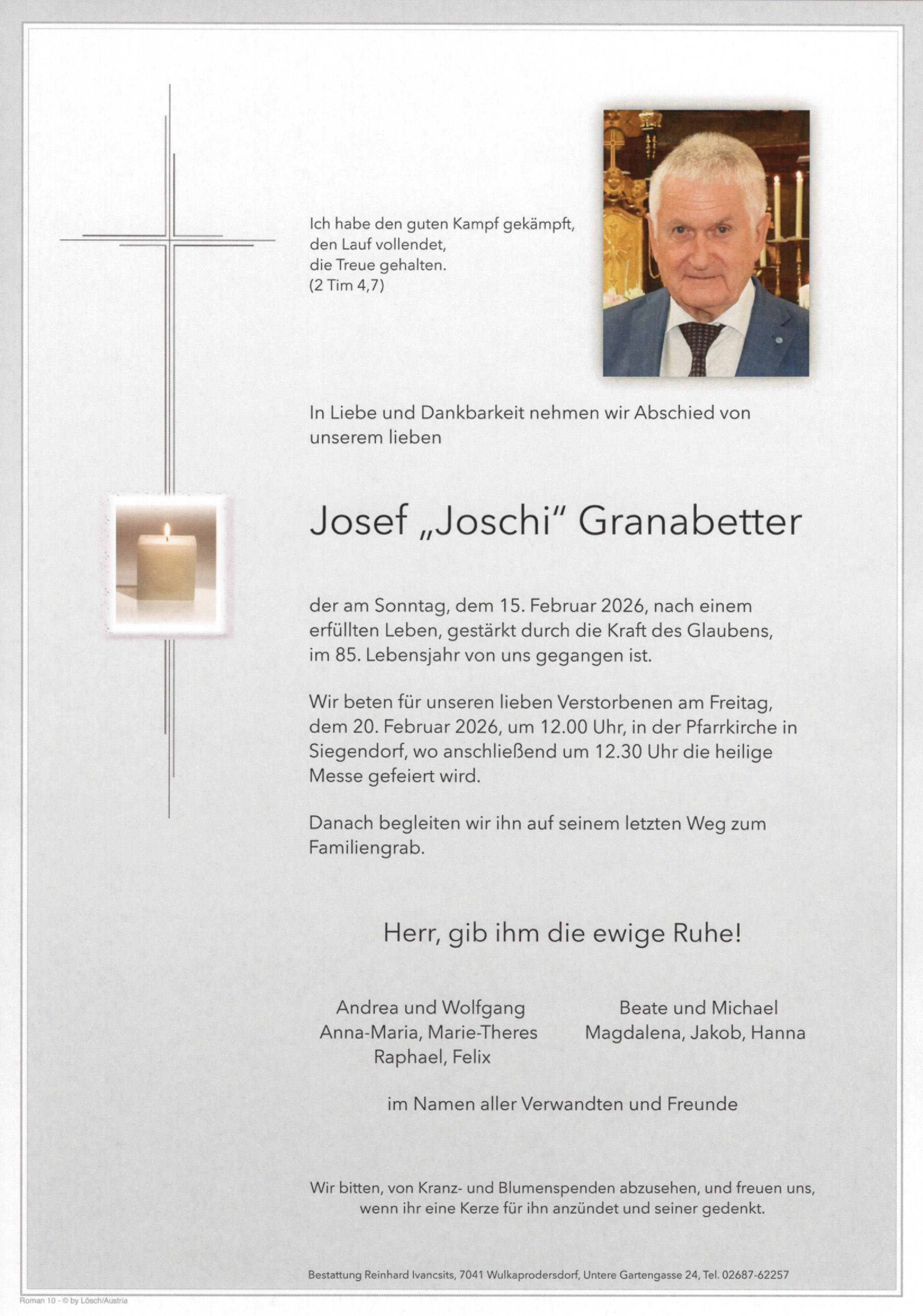 Traueranzeige von Josef Granabetter