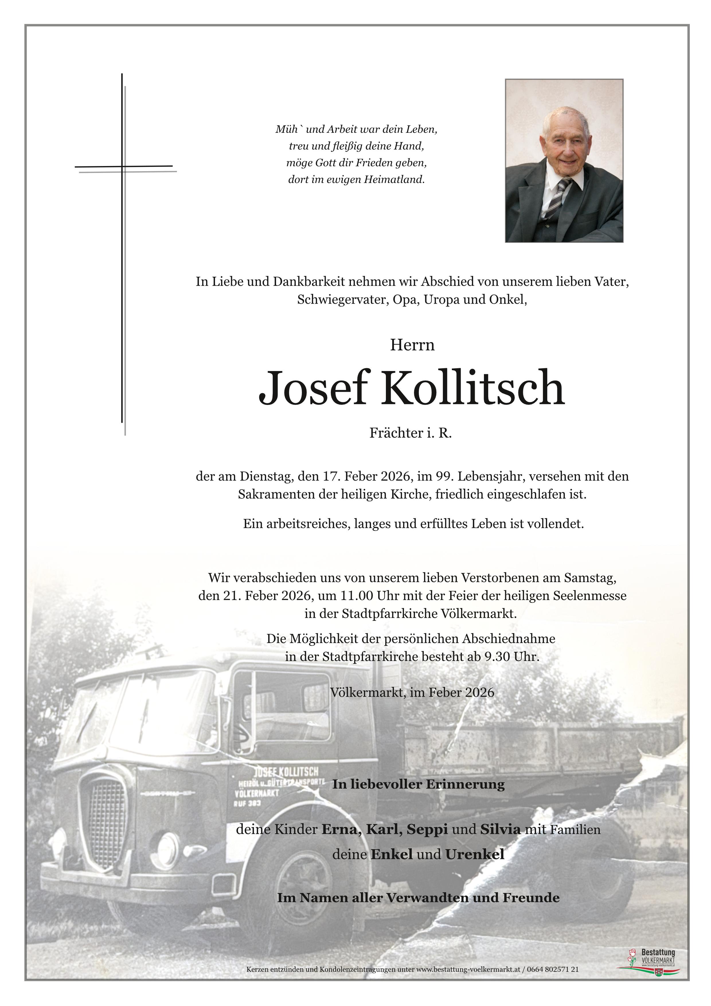 Traueranzeige von Josef Kollitsch
