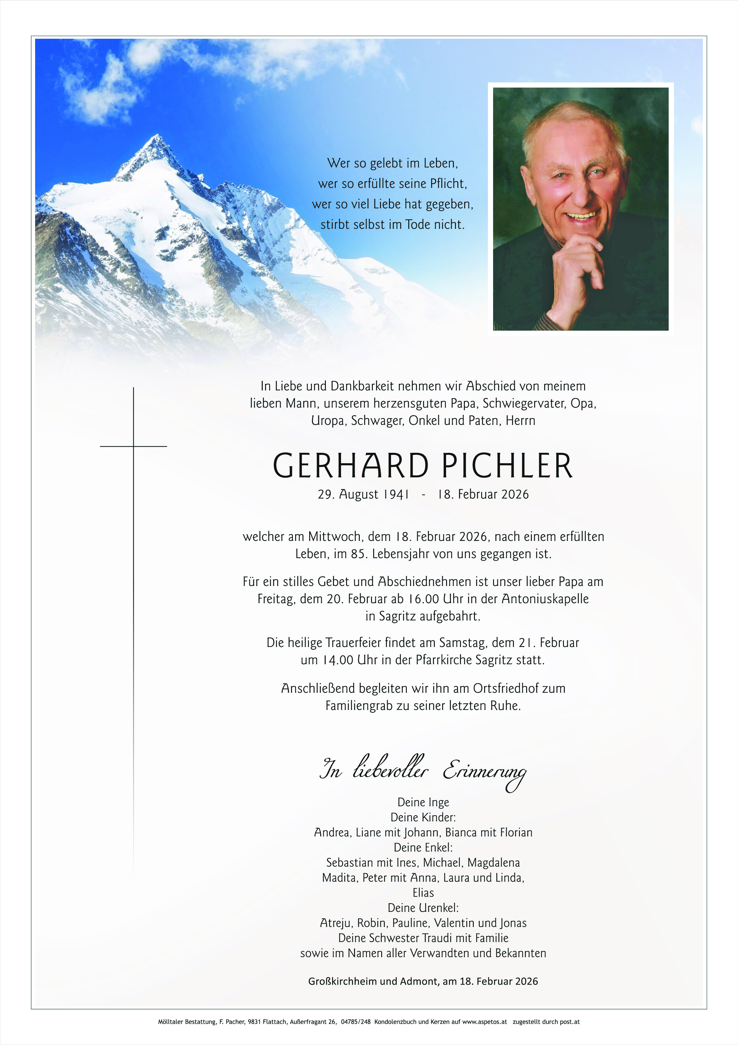 Traueranzeige von Gerhard Pichler