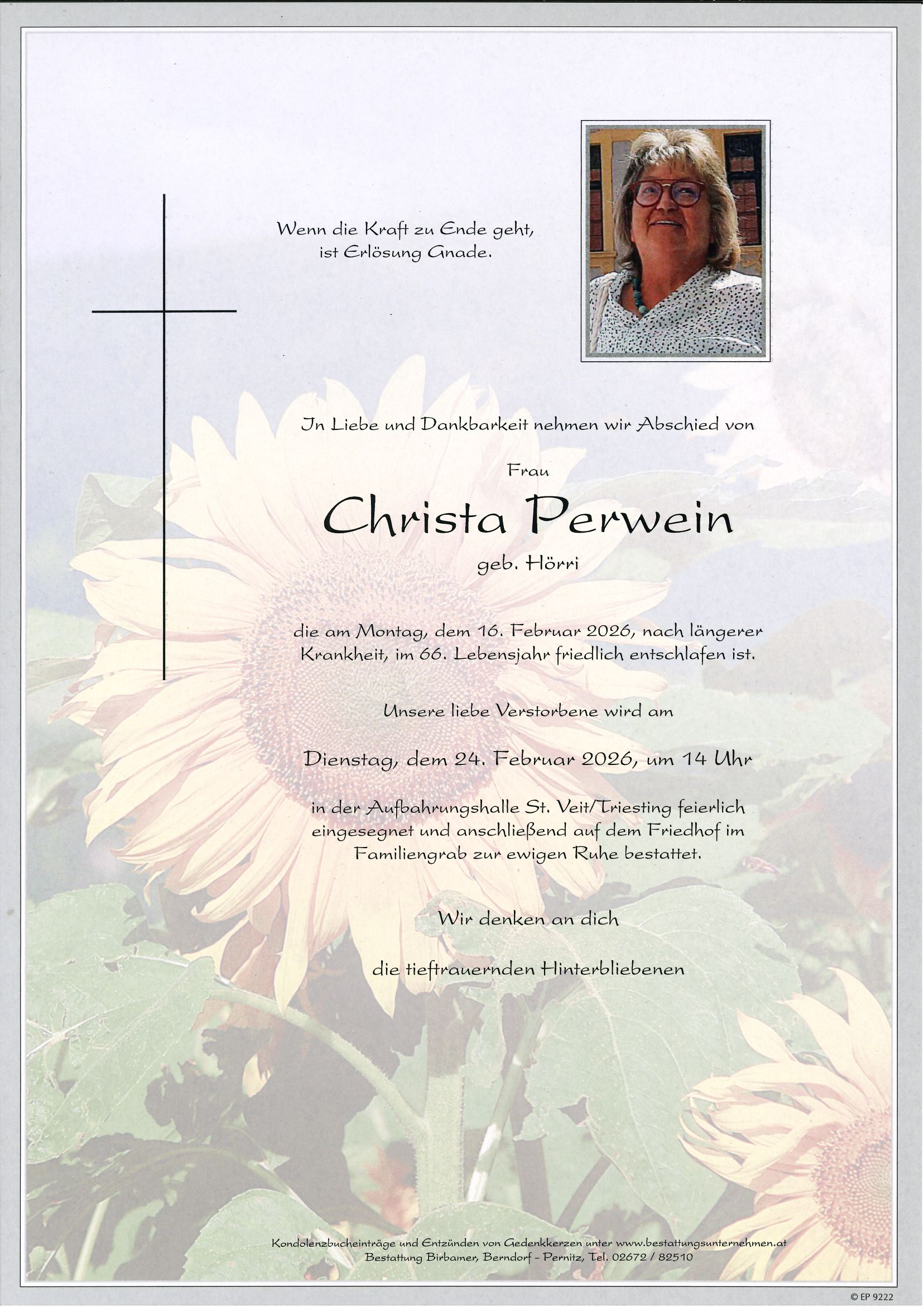 Traueranzeige von Christa Perwein