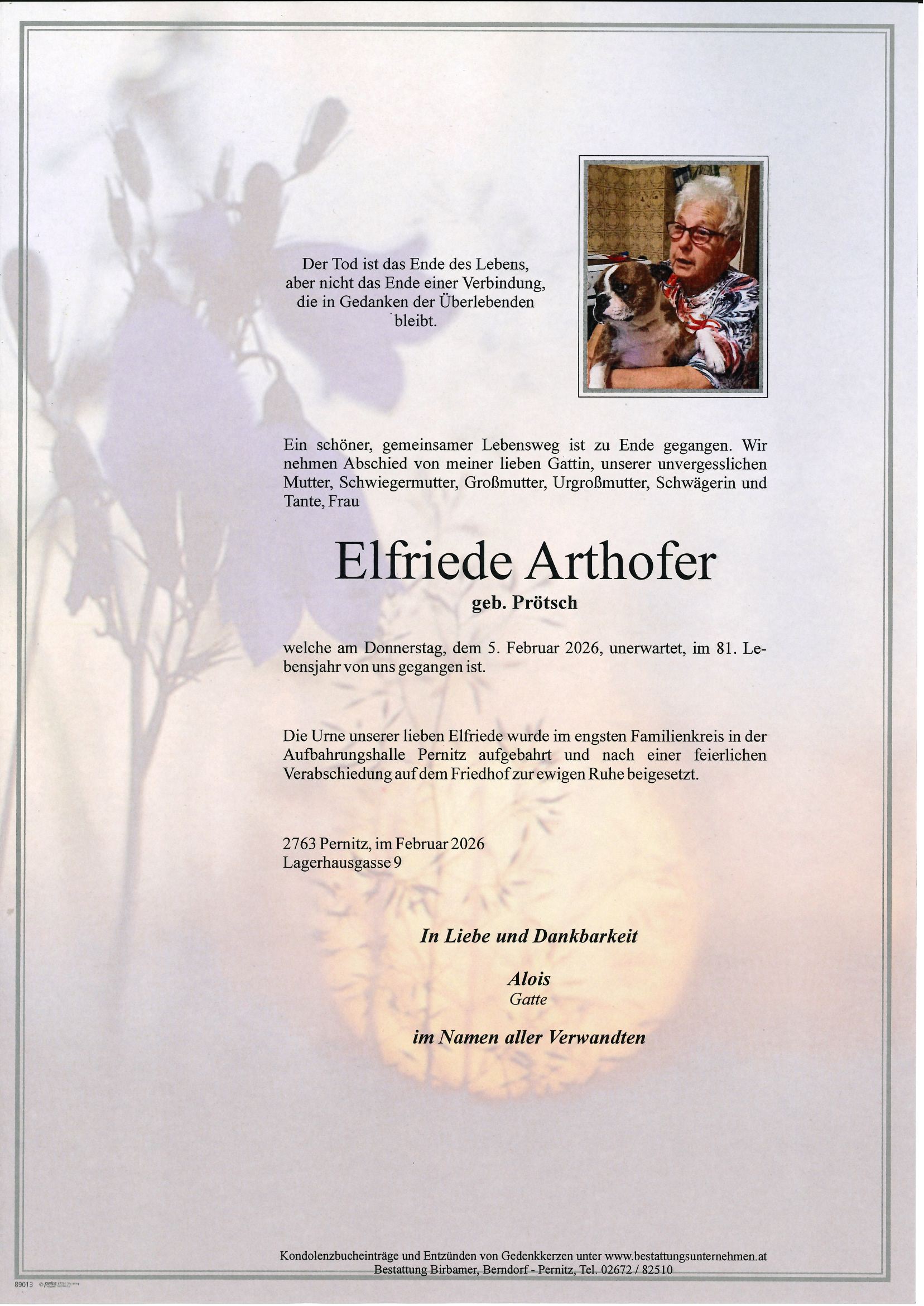 Traueranzeige von Elfriede Arthofer