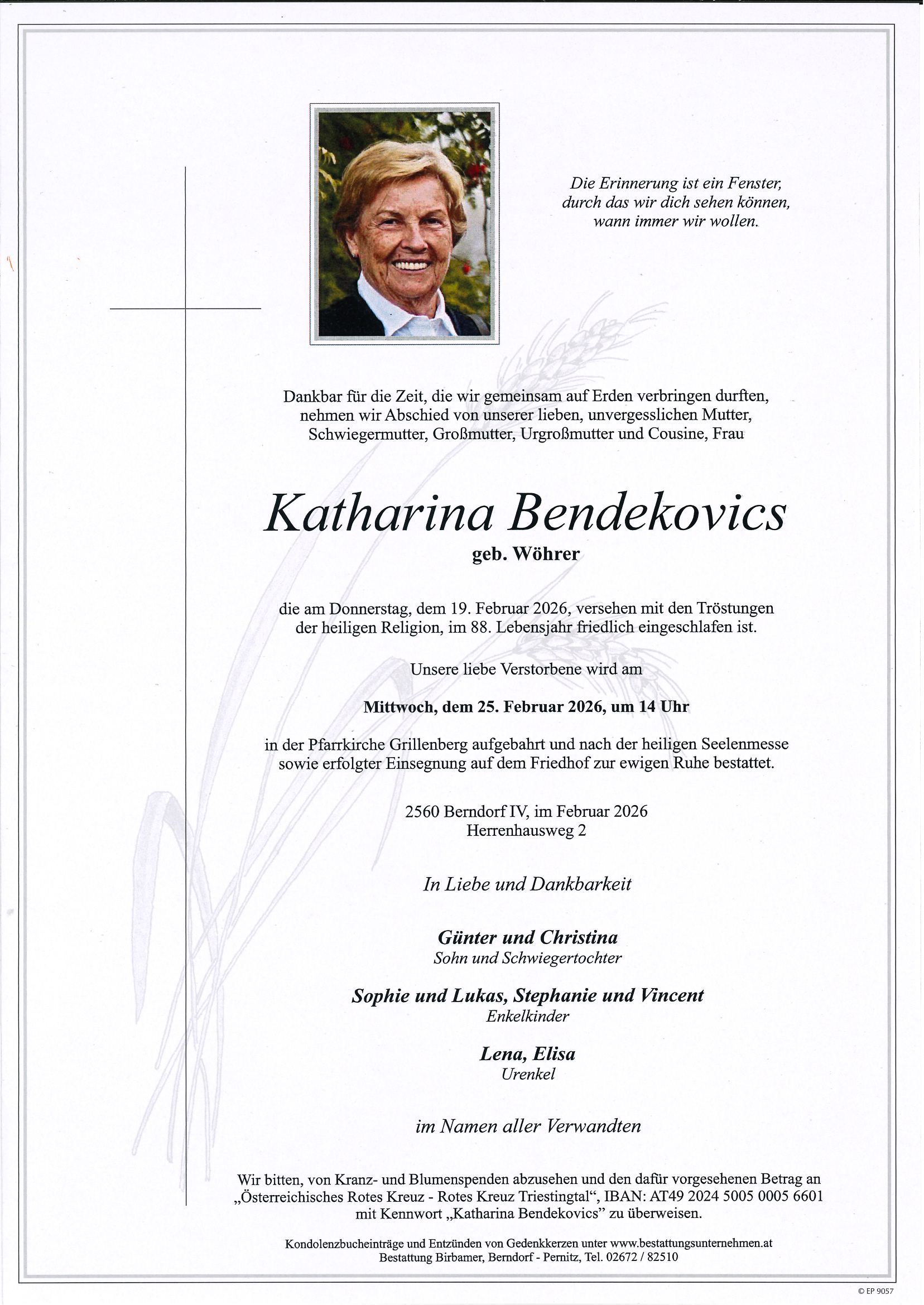 Traueranzeige von Katharina Bendekovics