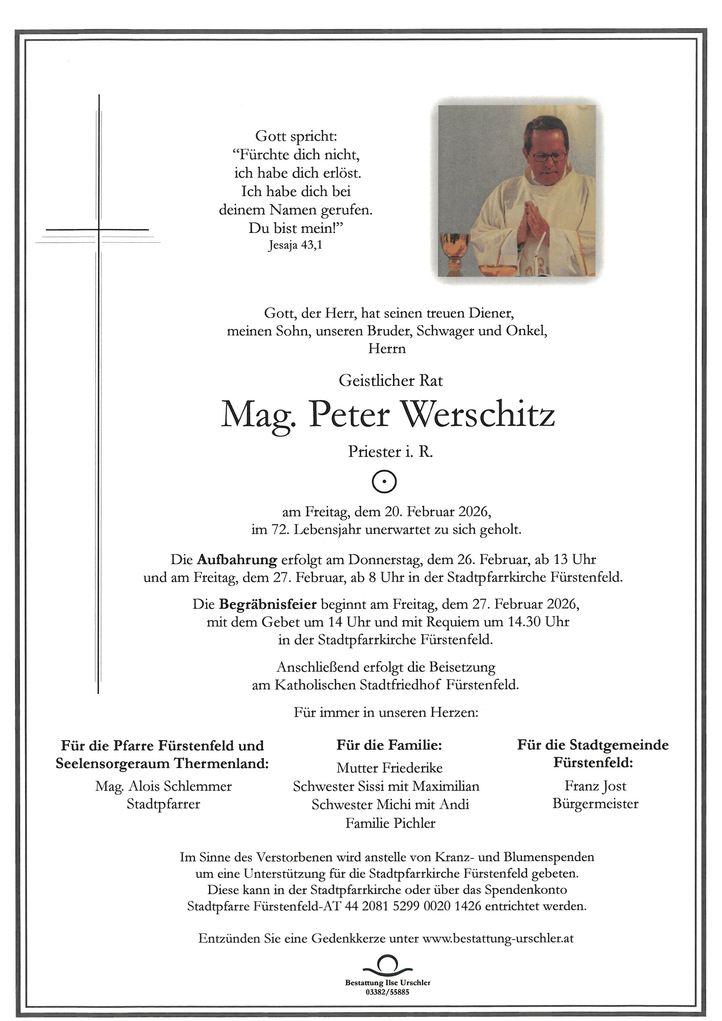Traueranzeige von Geistlicher Rat Mag. Peter Werschitz