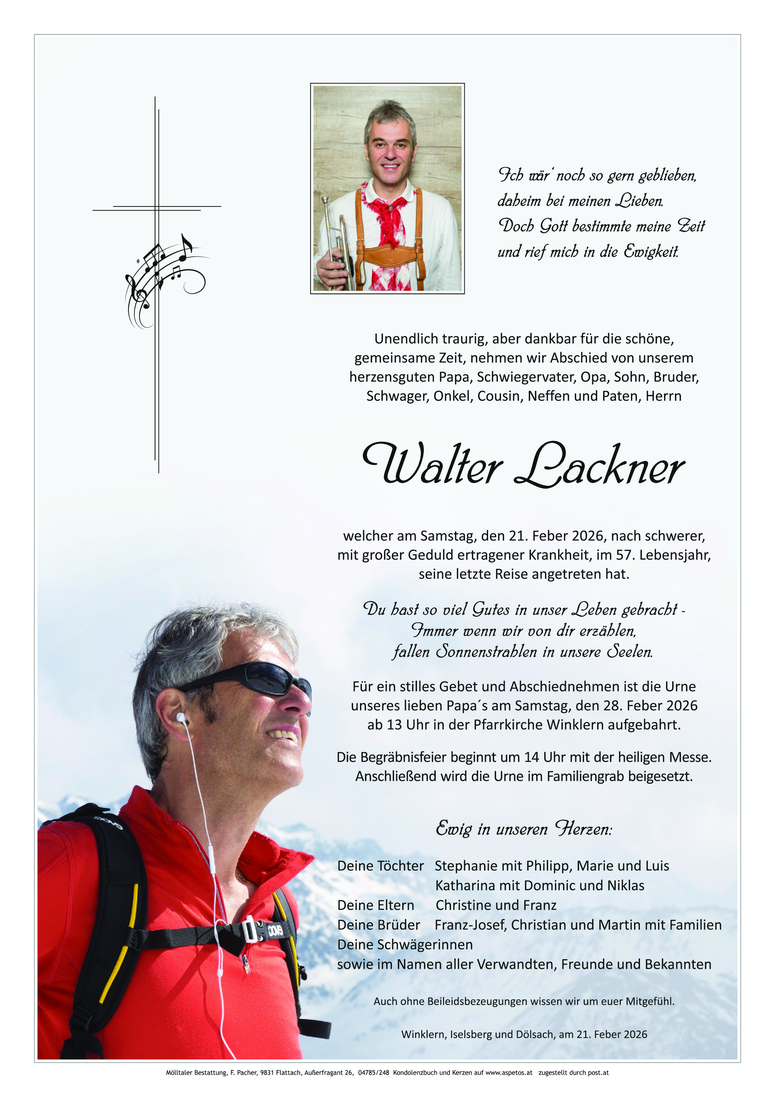 Traueranzeige von Walter Lackner