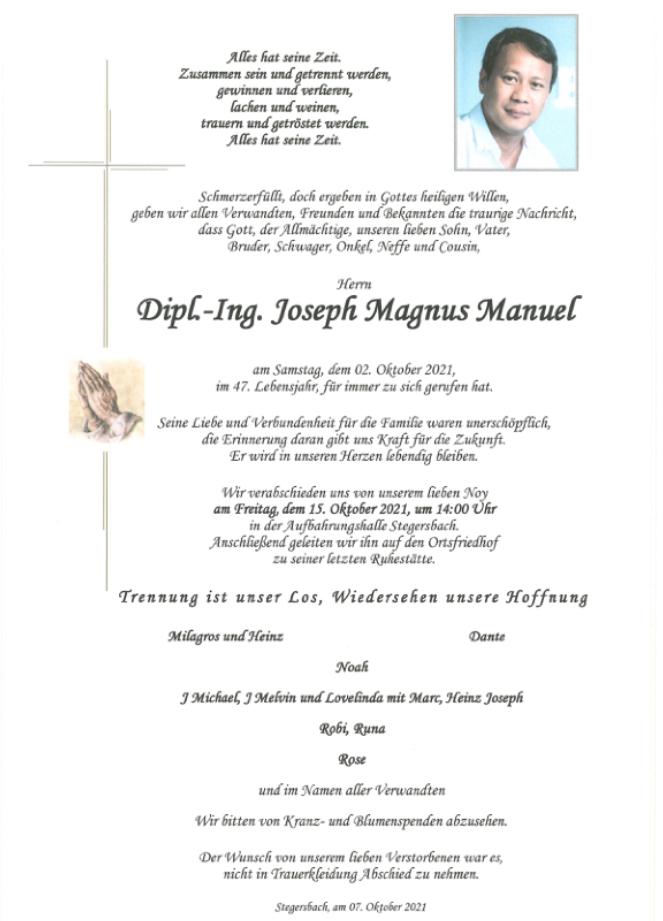 Traueranzeige von Dipl. Ing. Joseph Magnus Manuel