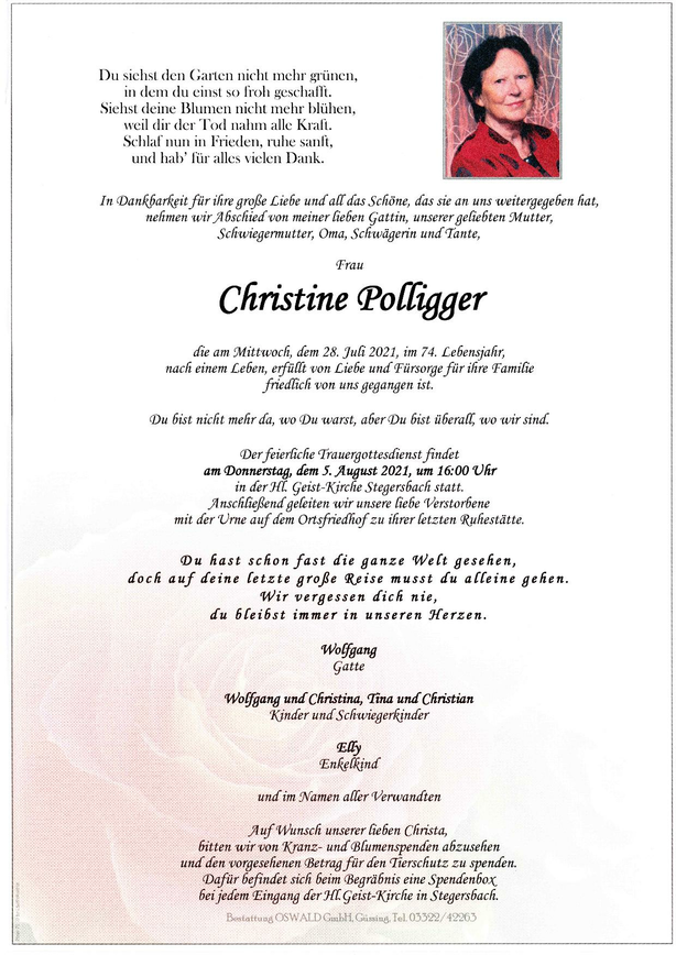 Traueranzeige von Christine Polligger