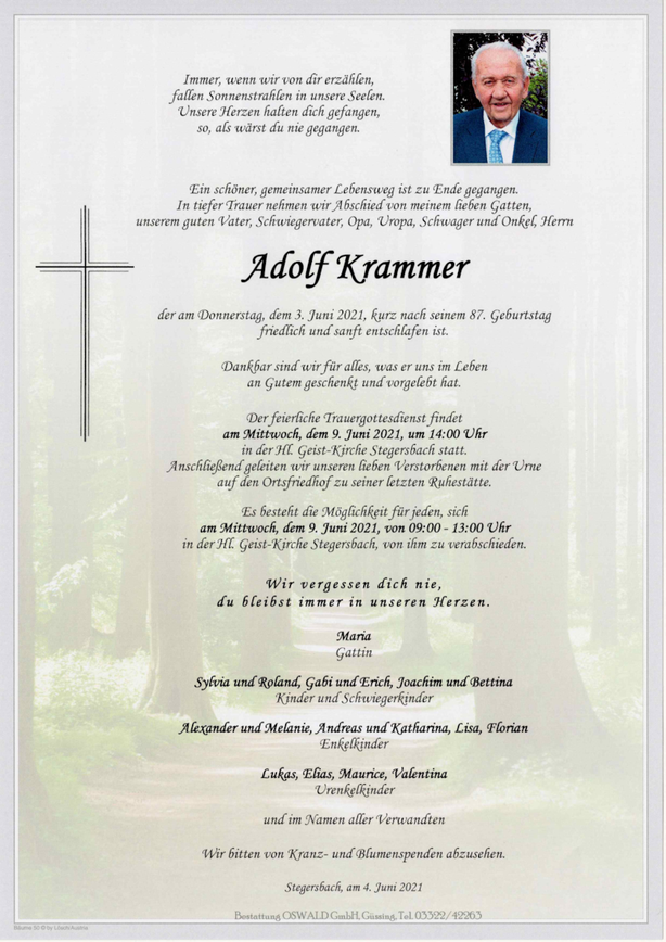 Traueranzeige von Adolf Krammer