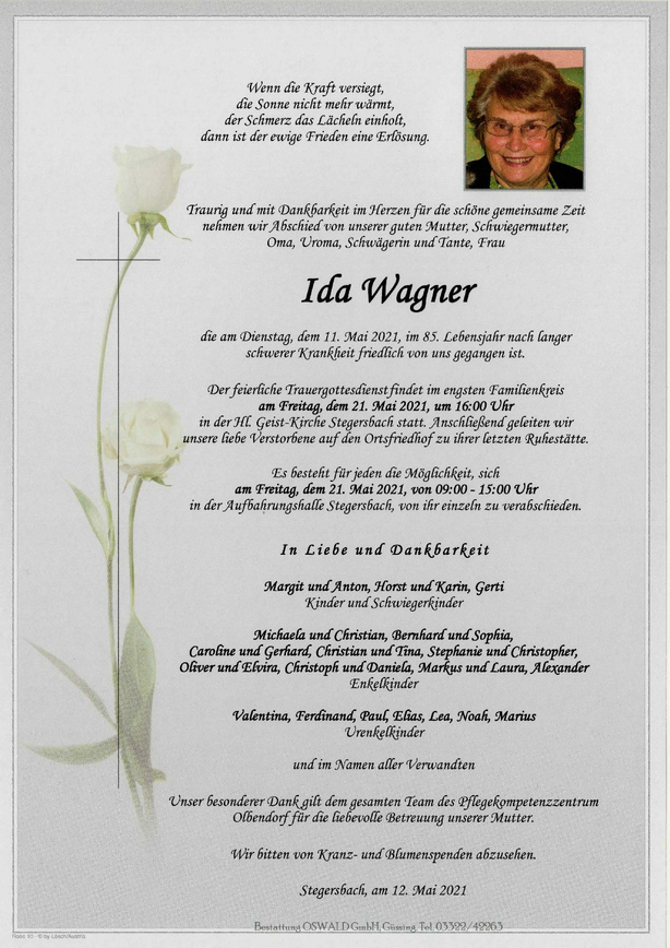 Traueranzeige von Ida Wagner