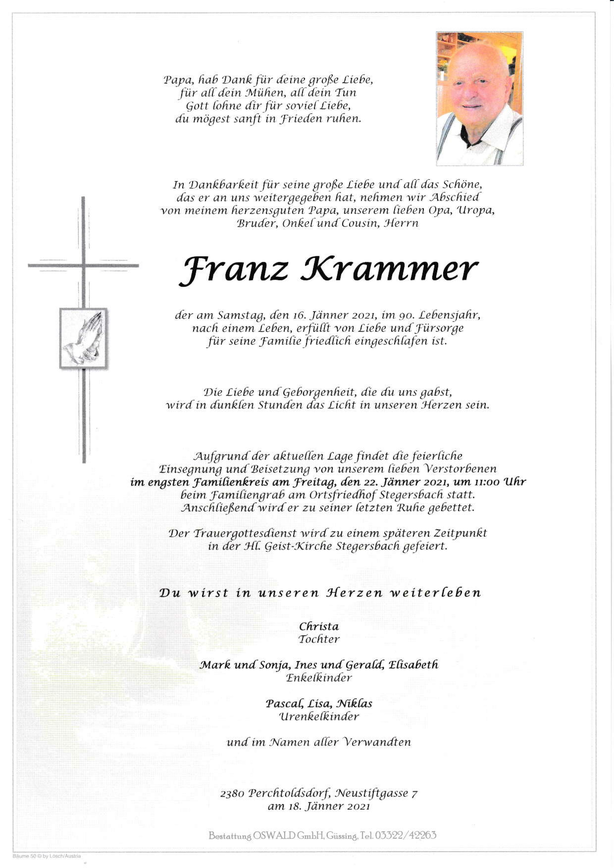 Traueranzeige von Franz Krammer