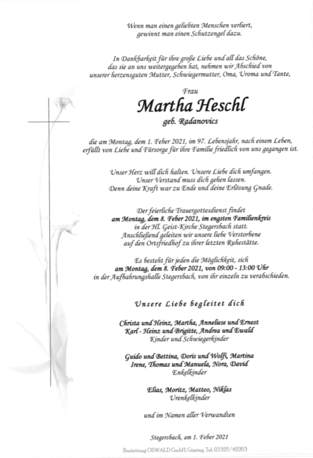 Traueranzeige von Martha Heschl