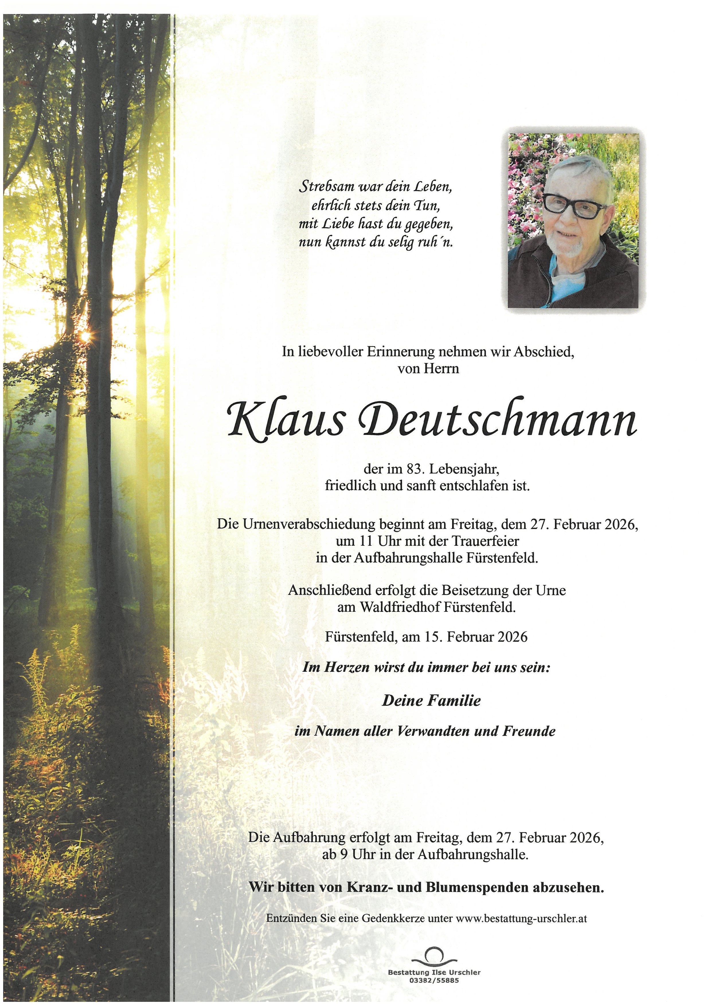 Traueranzeige von Klaus Deutschmann