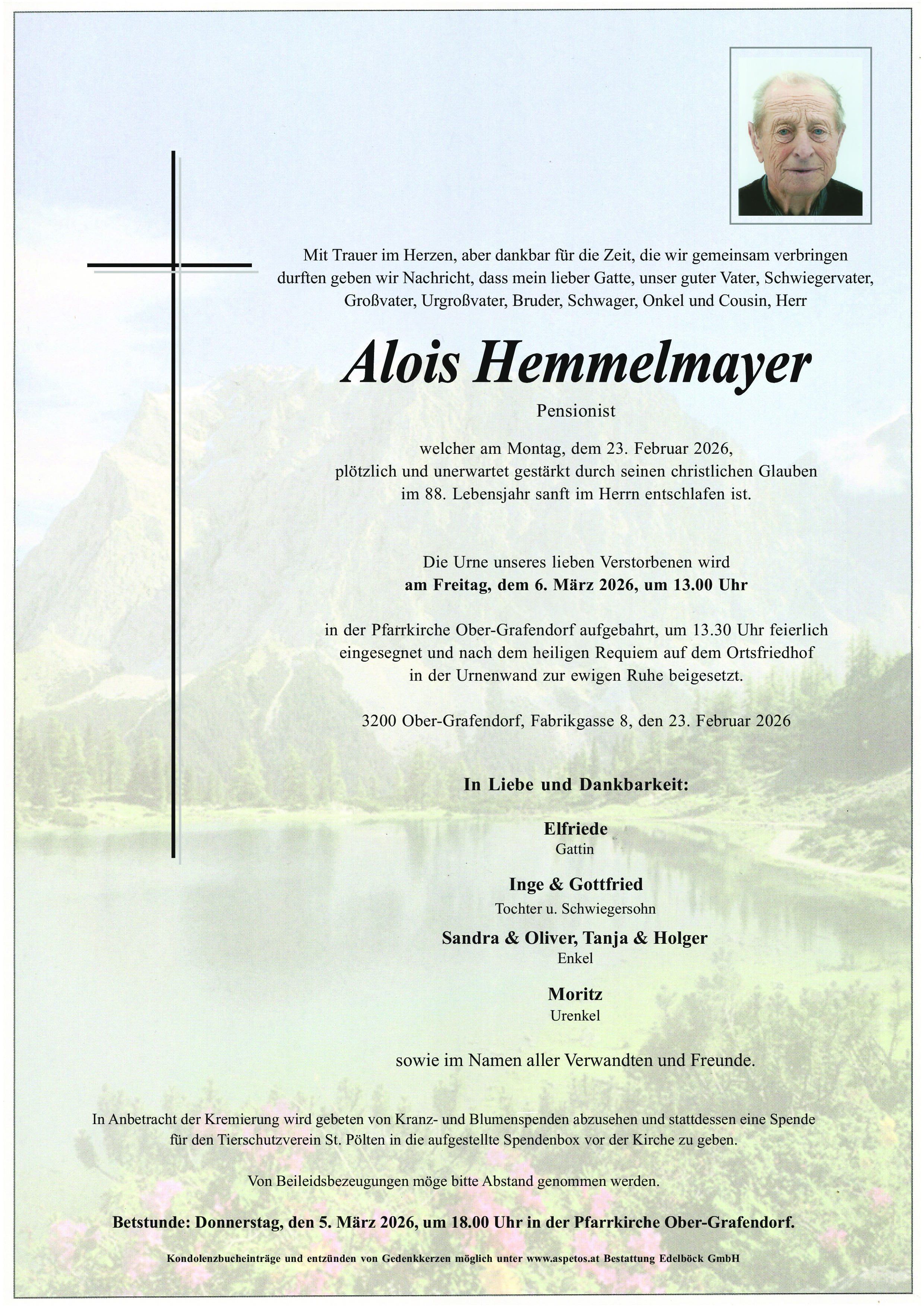 Traueranzeige von Alois Hemmelmayer