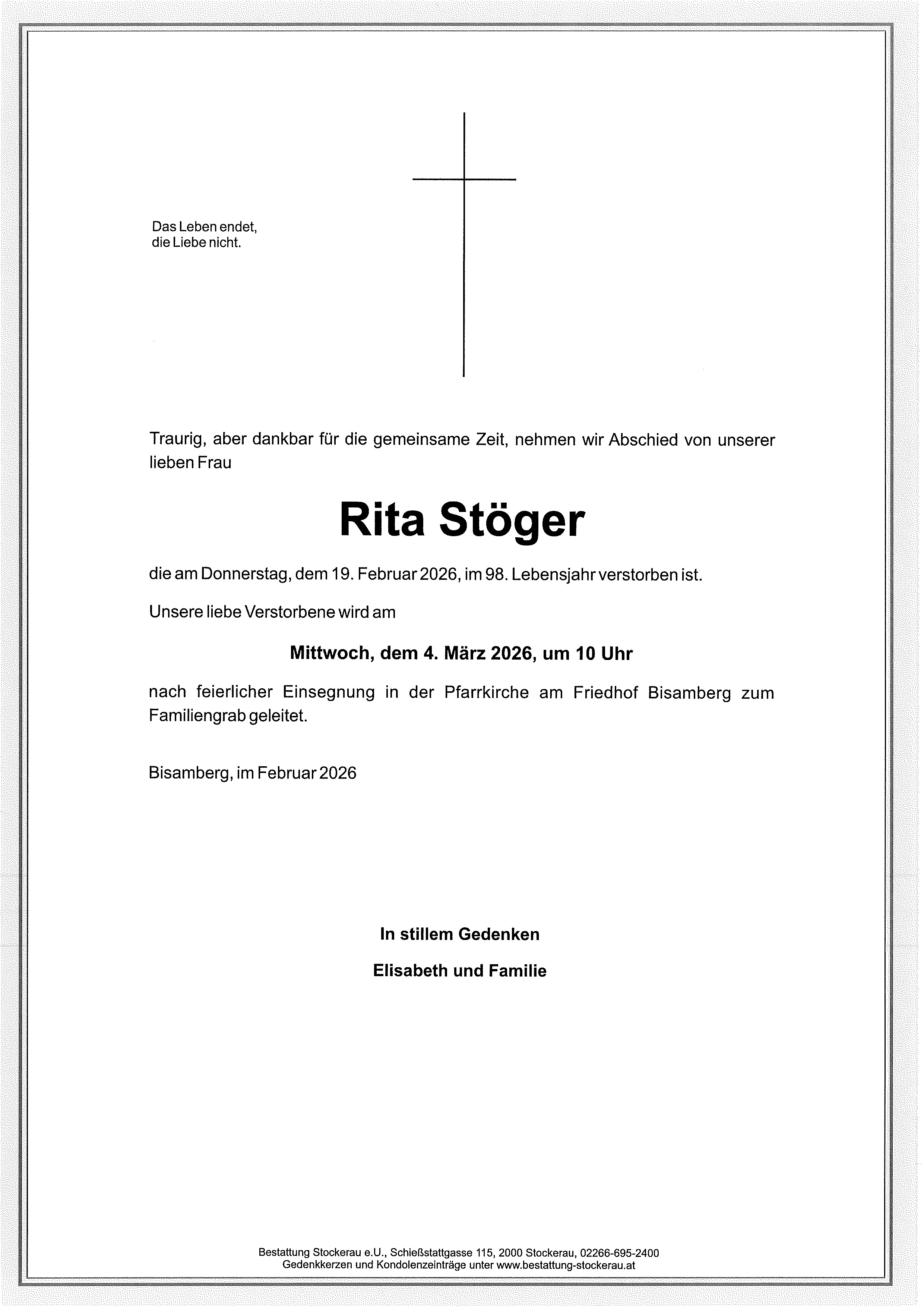 Traueranzeige von Henriette Stöger