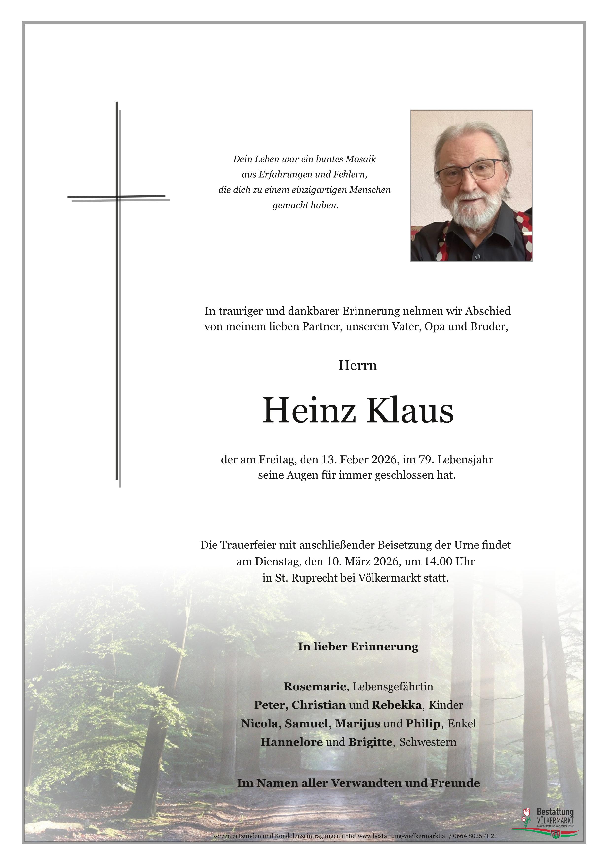 Traueranzeige von Heinz Klaus
