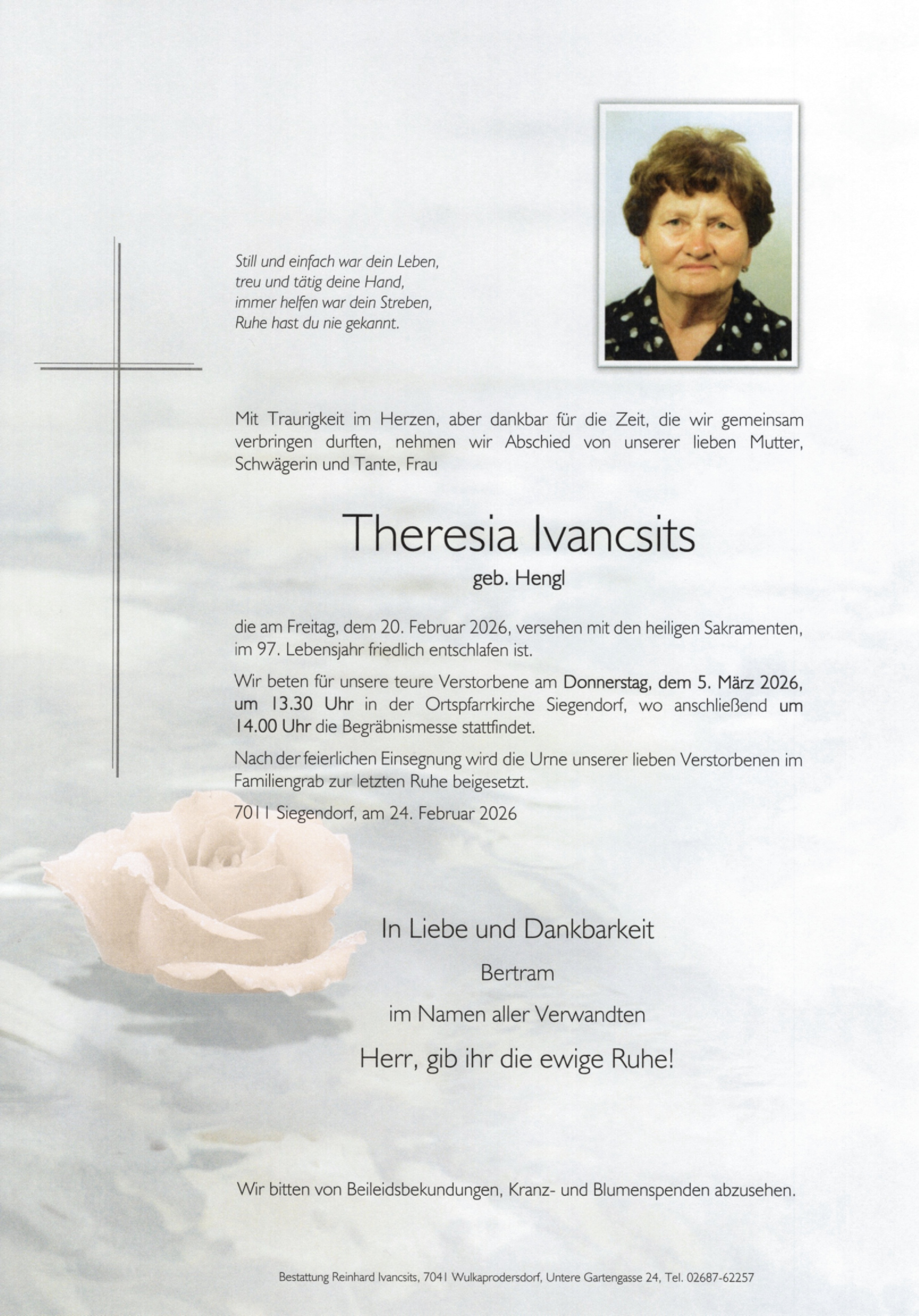 Traueranzeige von Theresia Ivancsits