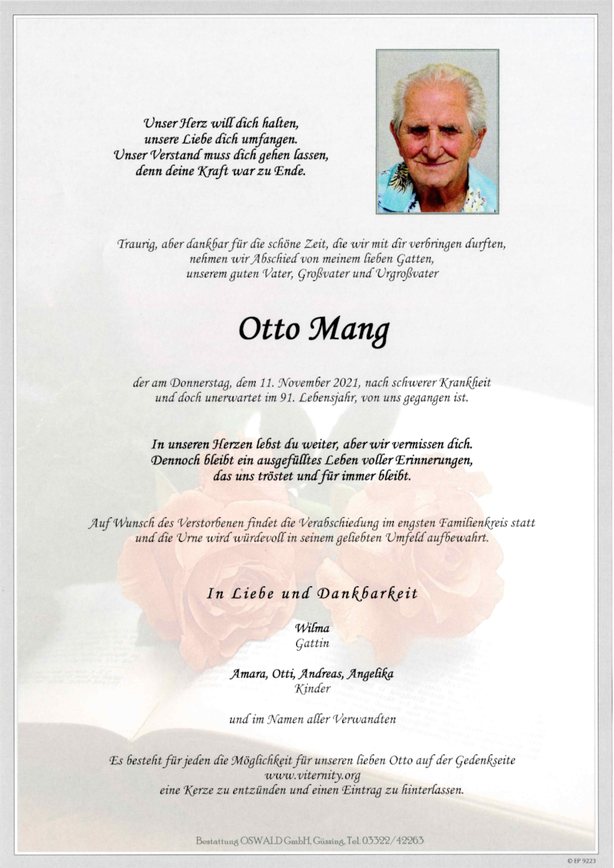 Traueranzeige von Otto Mang