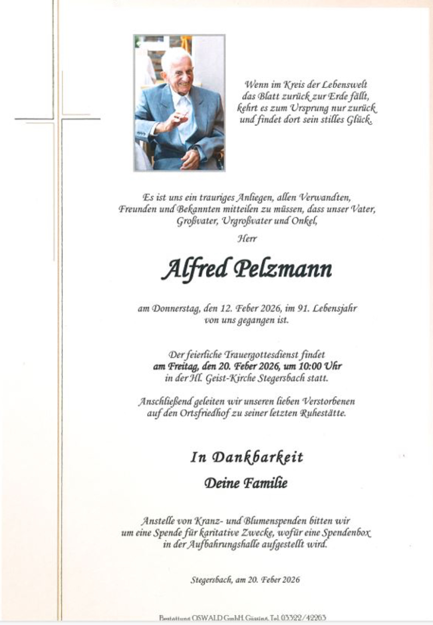 Traueranzeige von Alfred Pelzmann