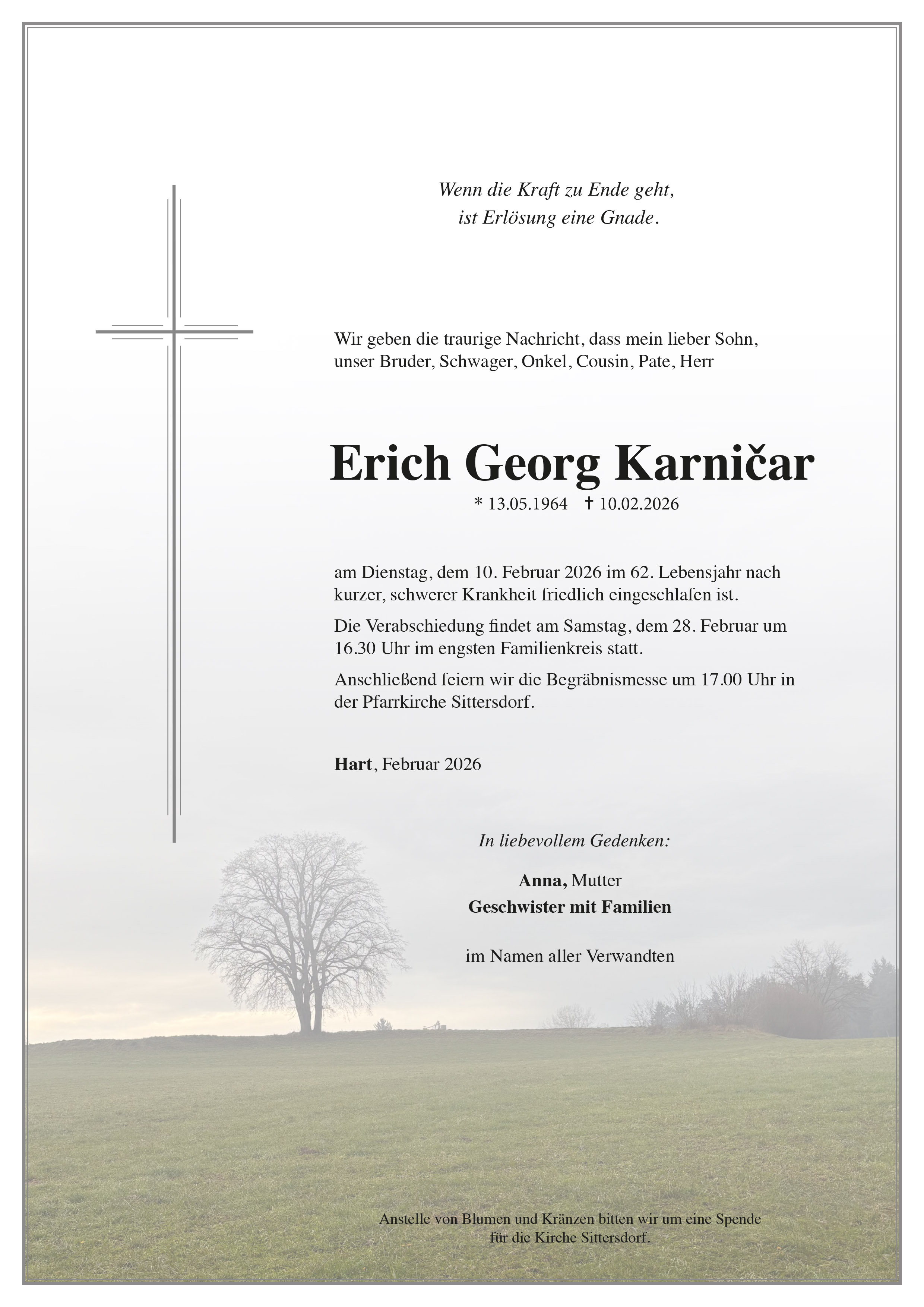 Traueranzeige von Erich Georg Karnicar