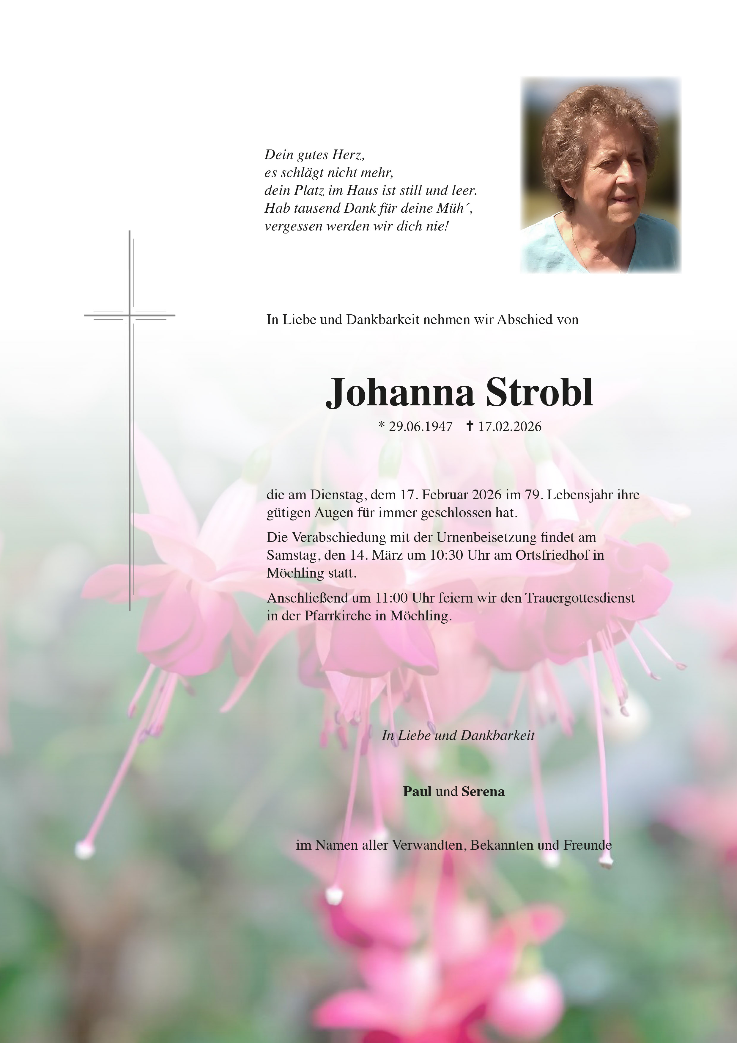 Traueranzeige von Johanna Strobl