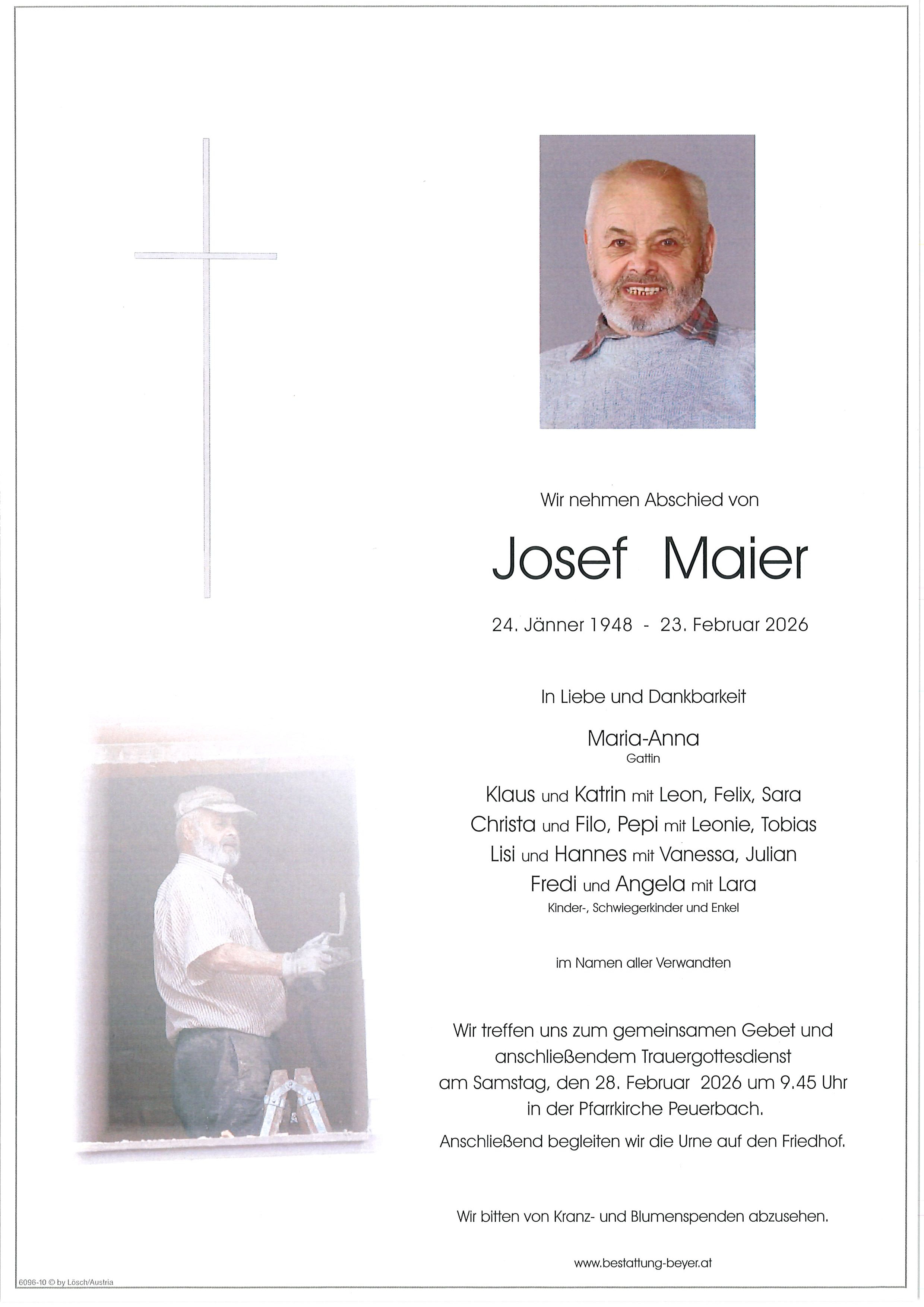 Traueranzeige von Josef Maier