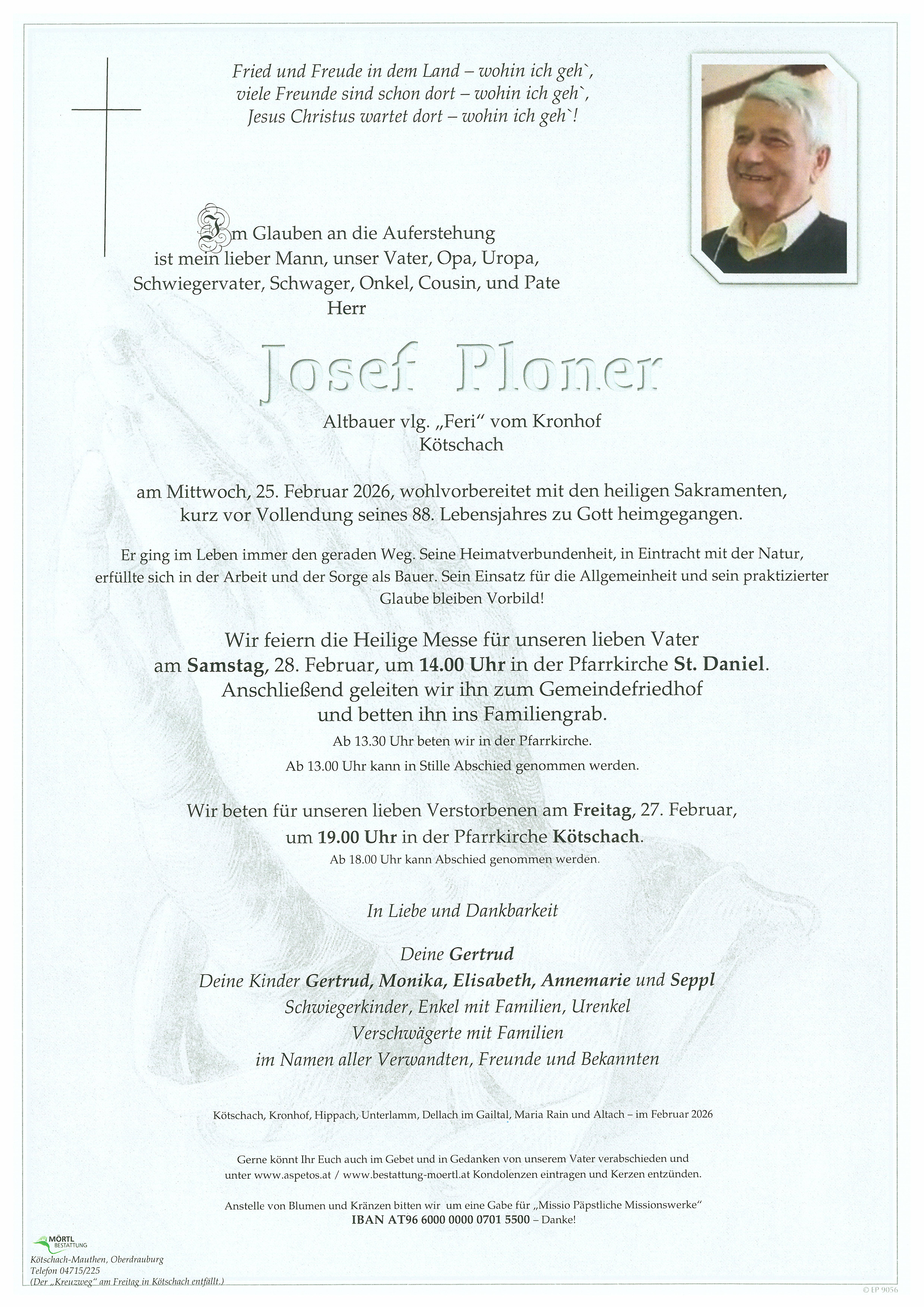 Traueranzeige von Josef Ploner