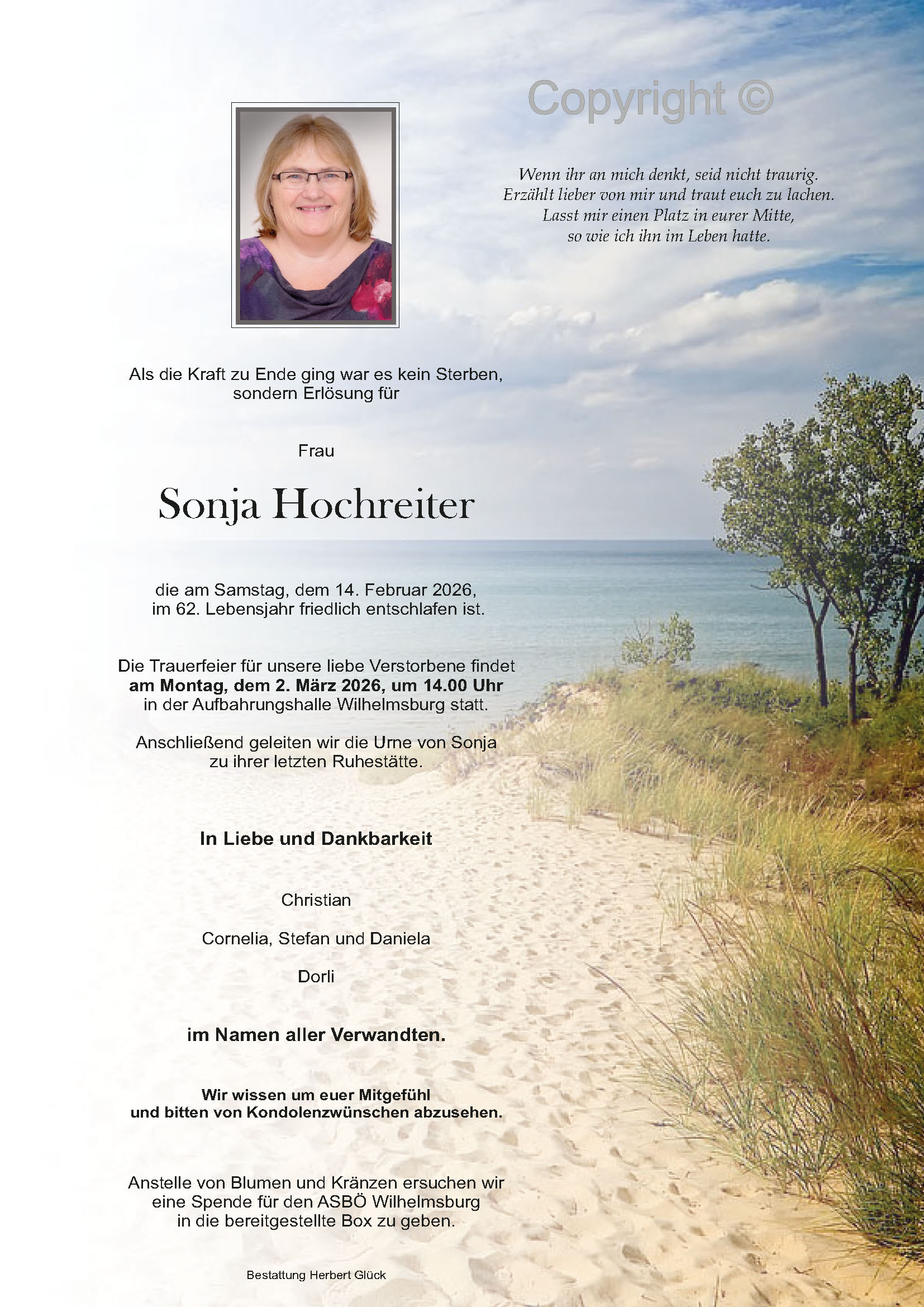 Traueranzeige von Sonja Hochreiter