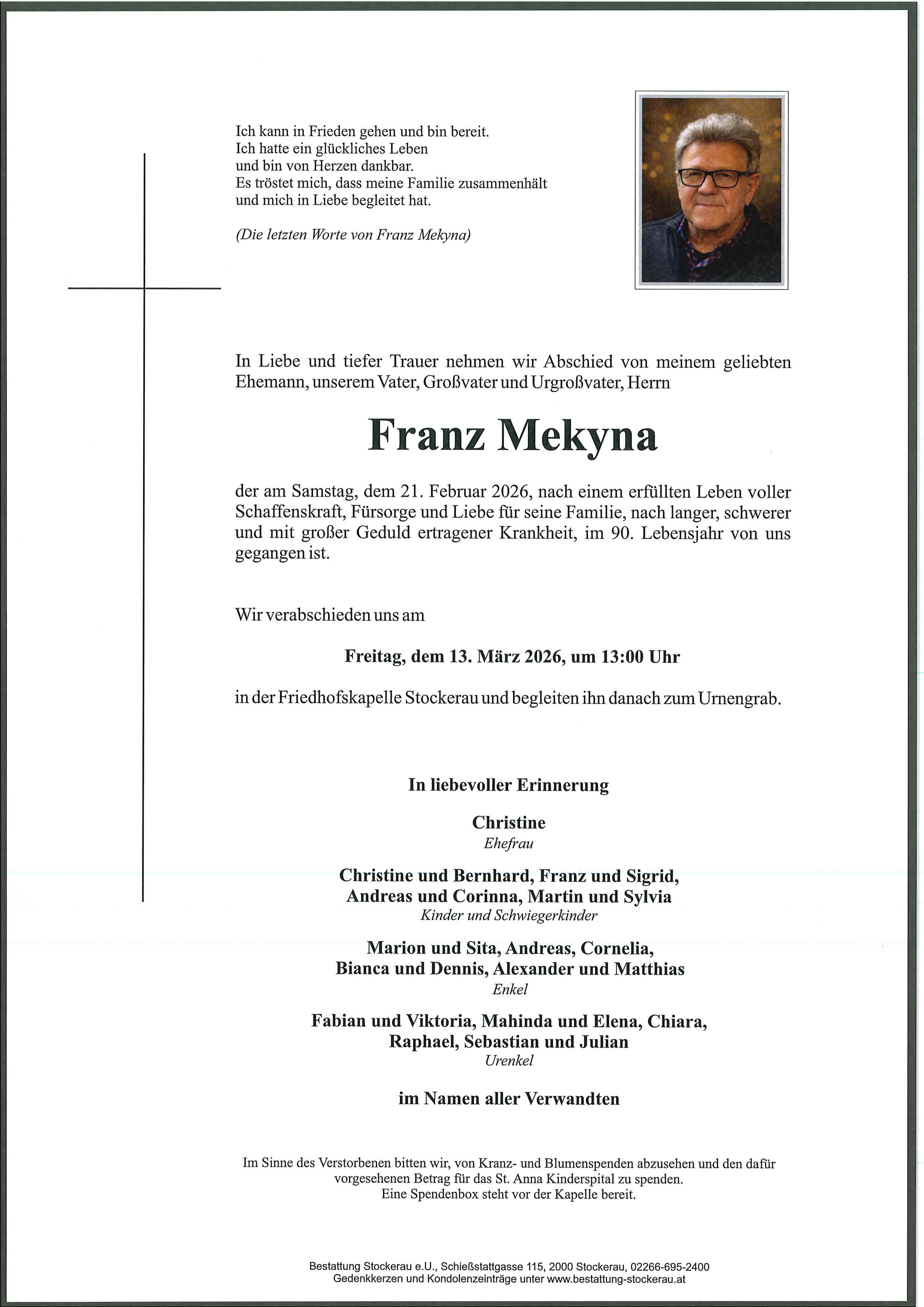 Traueranzeige von Franz Mekyna
