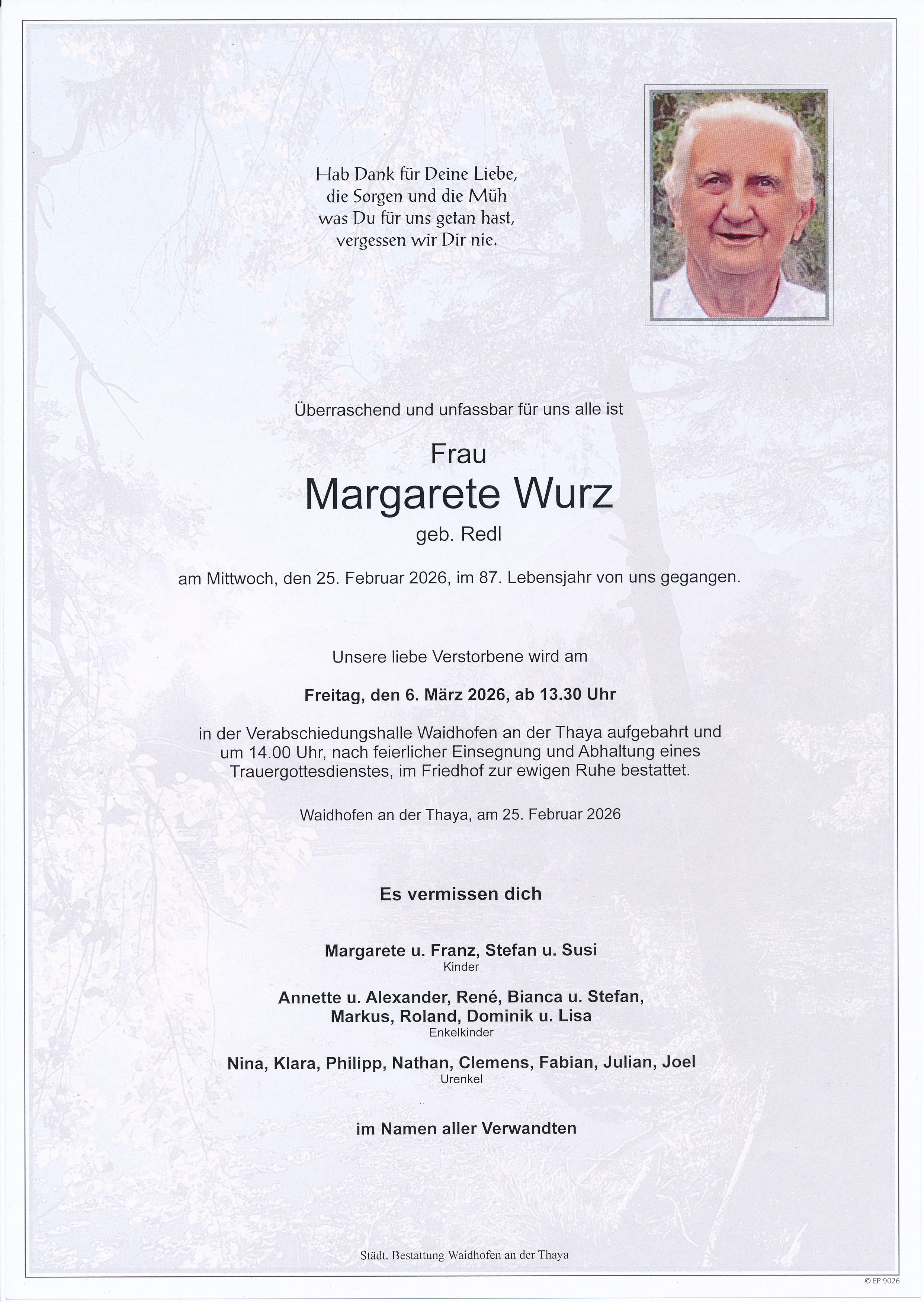 Traueranzeige von Margarete Wurz