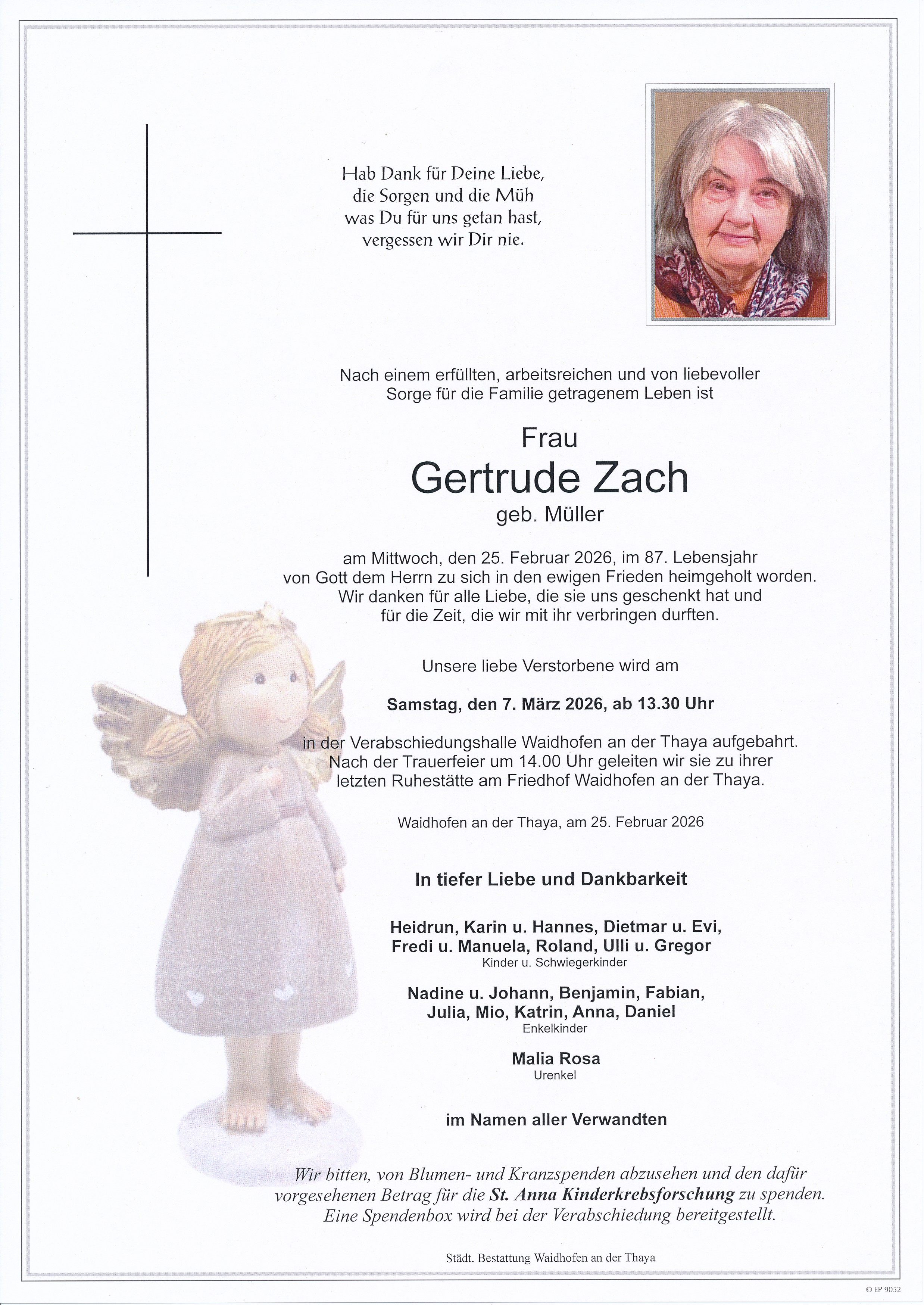 Traueranzeige von Gertrude Zach
