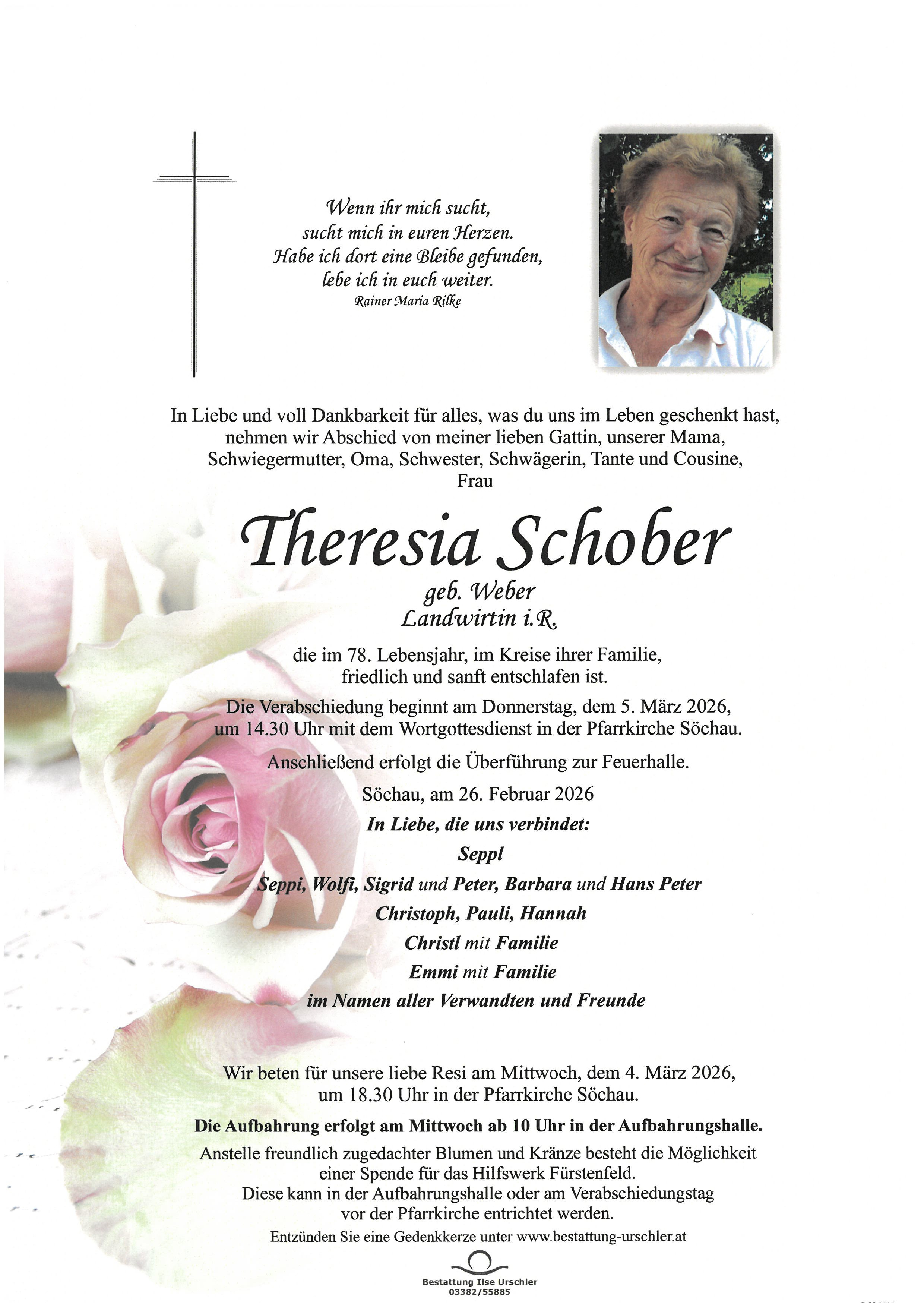 Traueranzeige von Theresia Schober